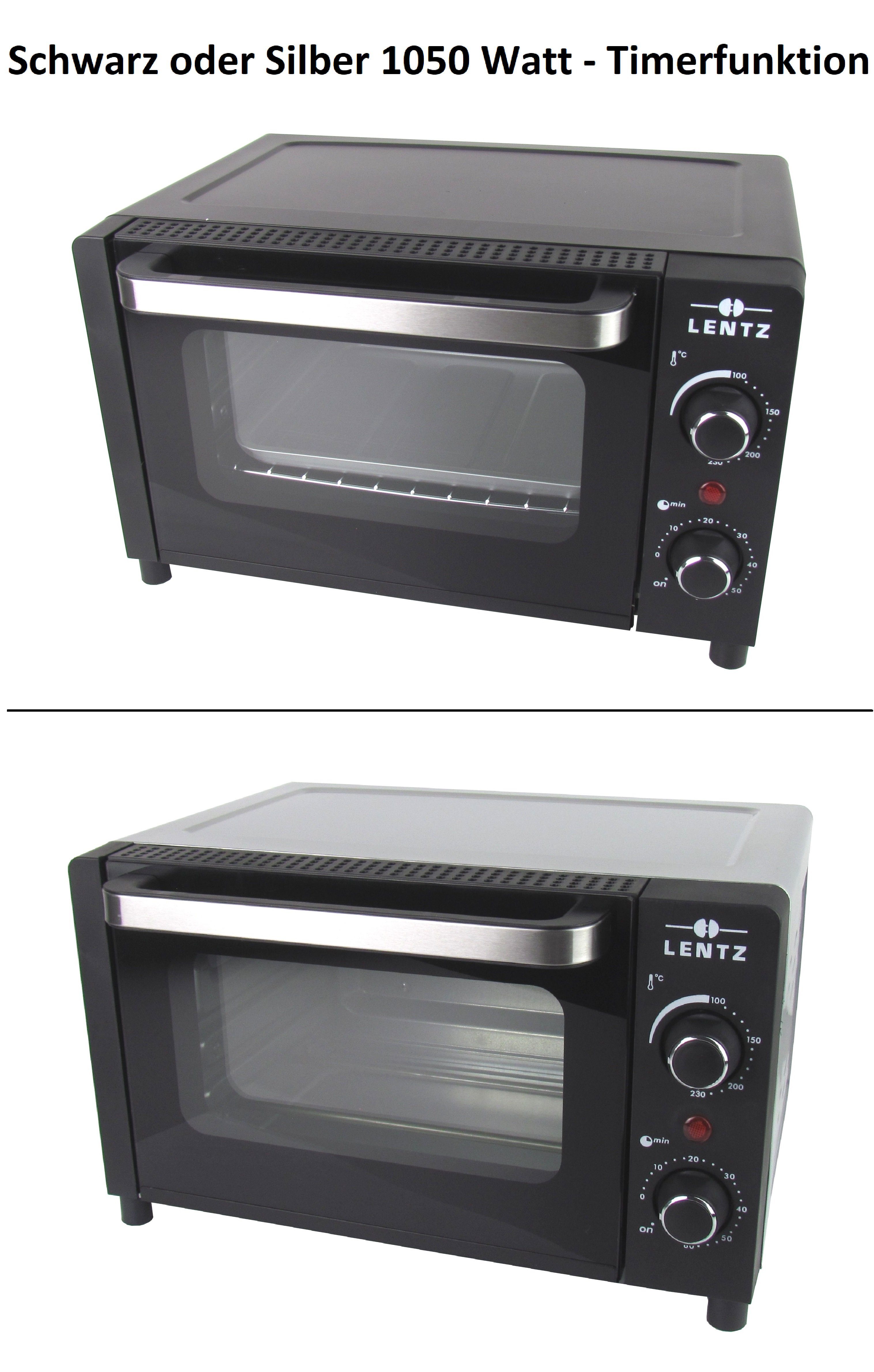 Lentz Minibackofen Mini-Backofen - Toastofen 1050 Watt, Zeitschaltuhr, Inklusive Backblech und Grillgitter