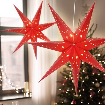 etc-shop LED Dekolicht, LED Hänge Lampe Papier Stern X-MAS Dielen Weihnachts Deko Strahler rot