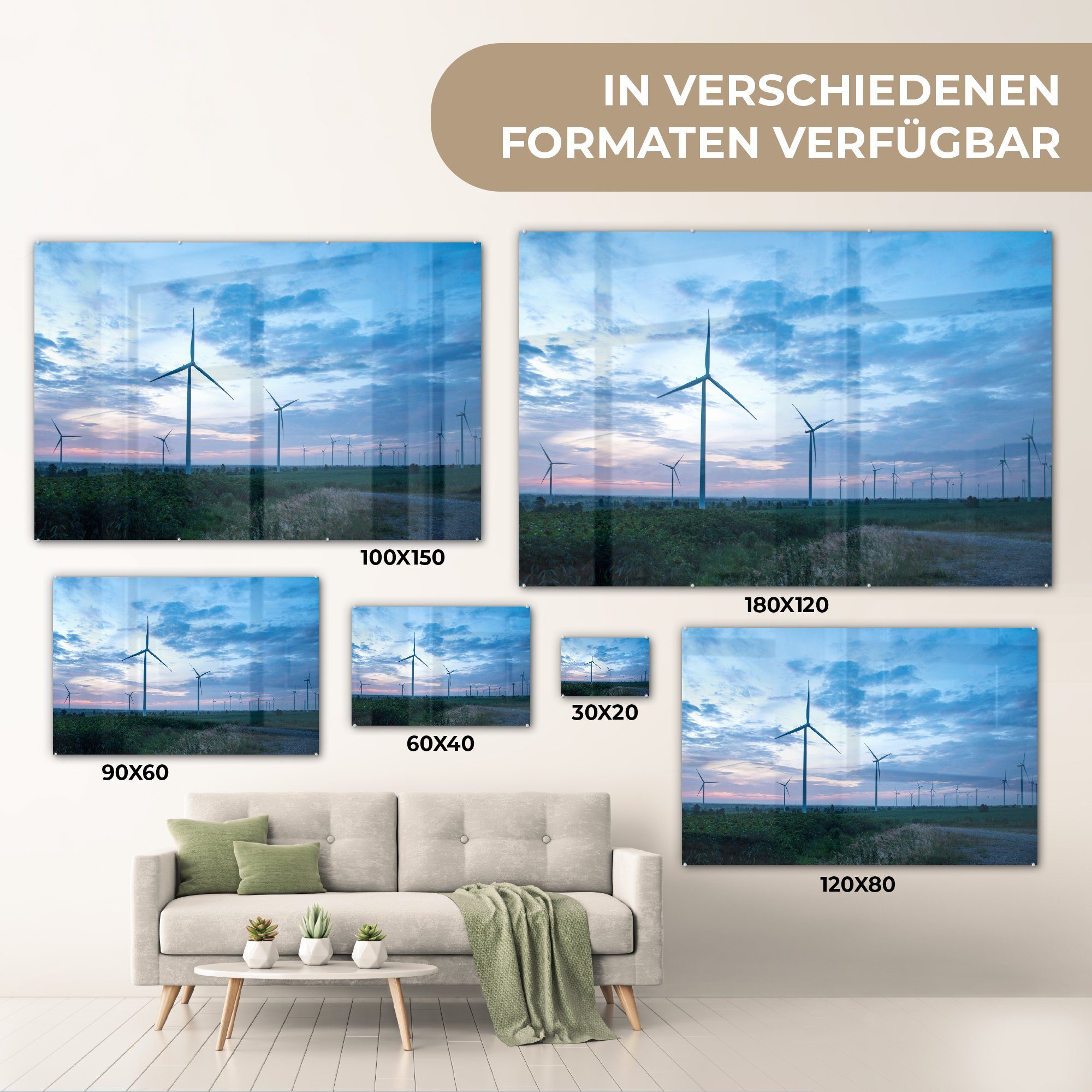 Strom, Schlafzimmer Windmühlen (1 erzeugen MuchoWow Wohnzimmer Acrylglasbilder Diese & bei Acrylglasbild St), Sonnenuntergang