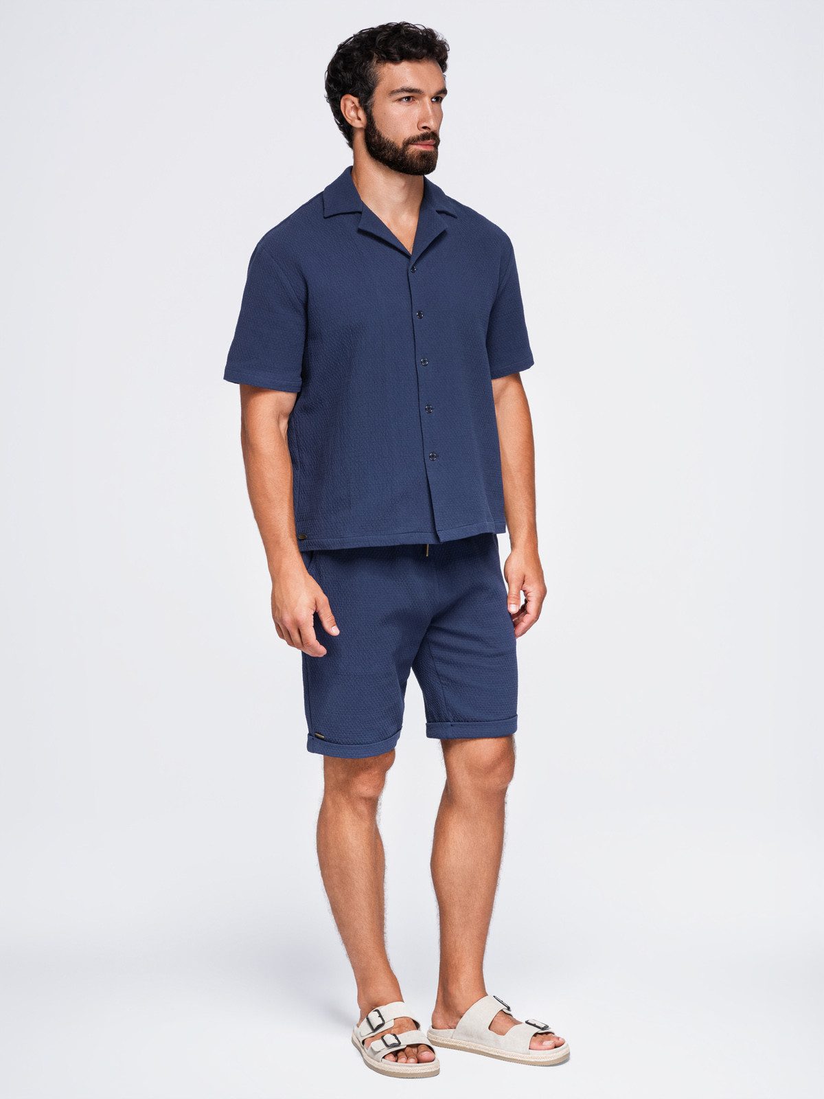 OMBRE T-Shirt Herren T-Shirt mit Rundhalsausschnitt Casual Navy L (kein Set, 1-tlg) aus Baumwolle