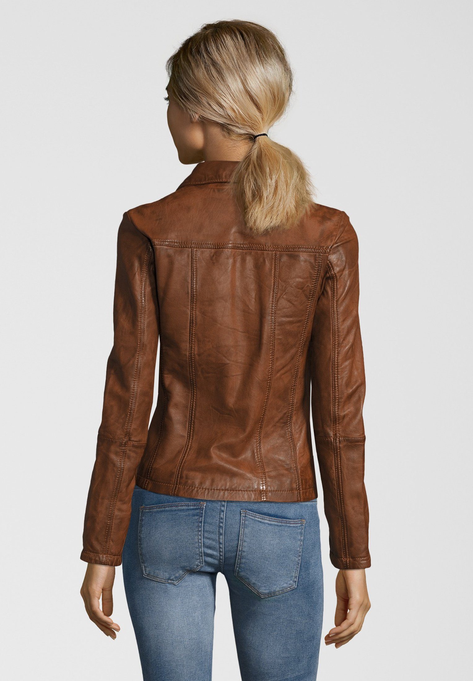 7eleven Lederjacke CONNIE mit cognac Taschen