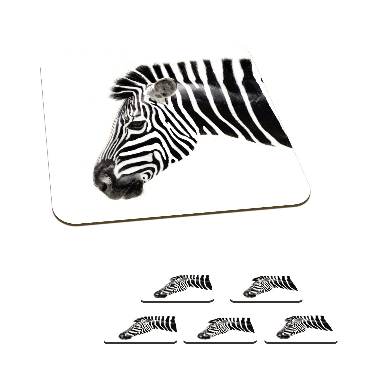 MuchoWow Glasuntersetzer Zebra - Tiere - Weiß, Zubehör für Gläser, 6-tlg., Glasuntersetzer, Tischuntersetzer, Korkuntersetzer, Untersetzer, Tasse