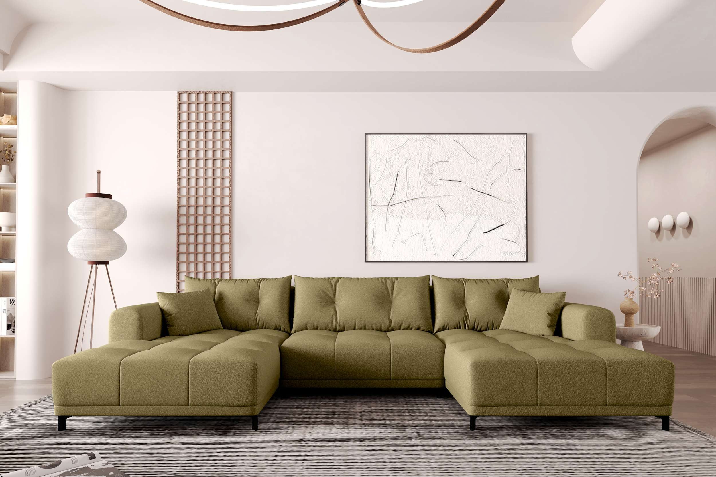 99rooms Wohnlandschaft Massimo, Sofa, U-Form, mit Schlaffunktion, Rundumbezug, in Strukturstoff NEVE