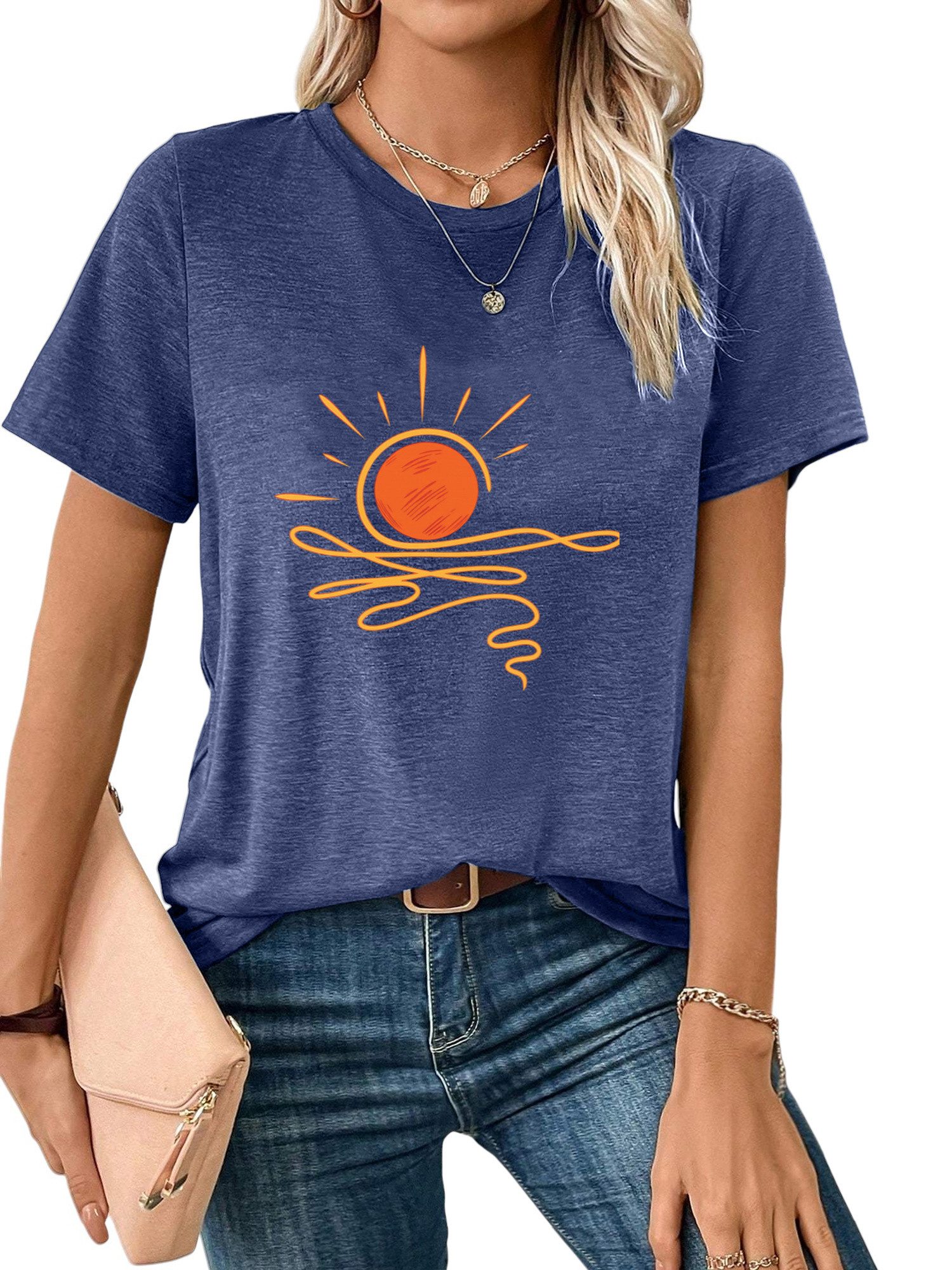 PYL Rundhalsshirt Damen bequemes Sommer Kurzarmbluse günstig online kaufen