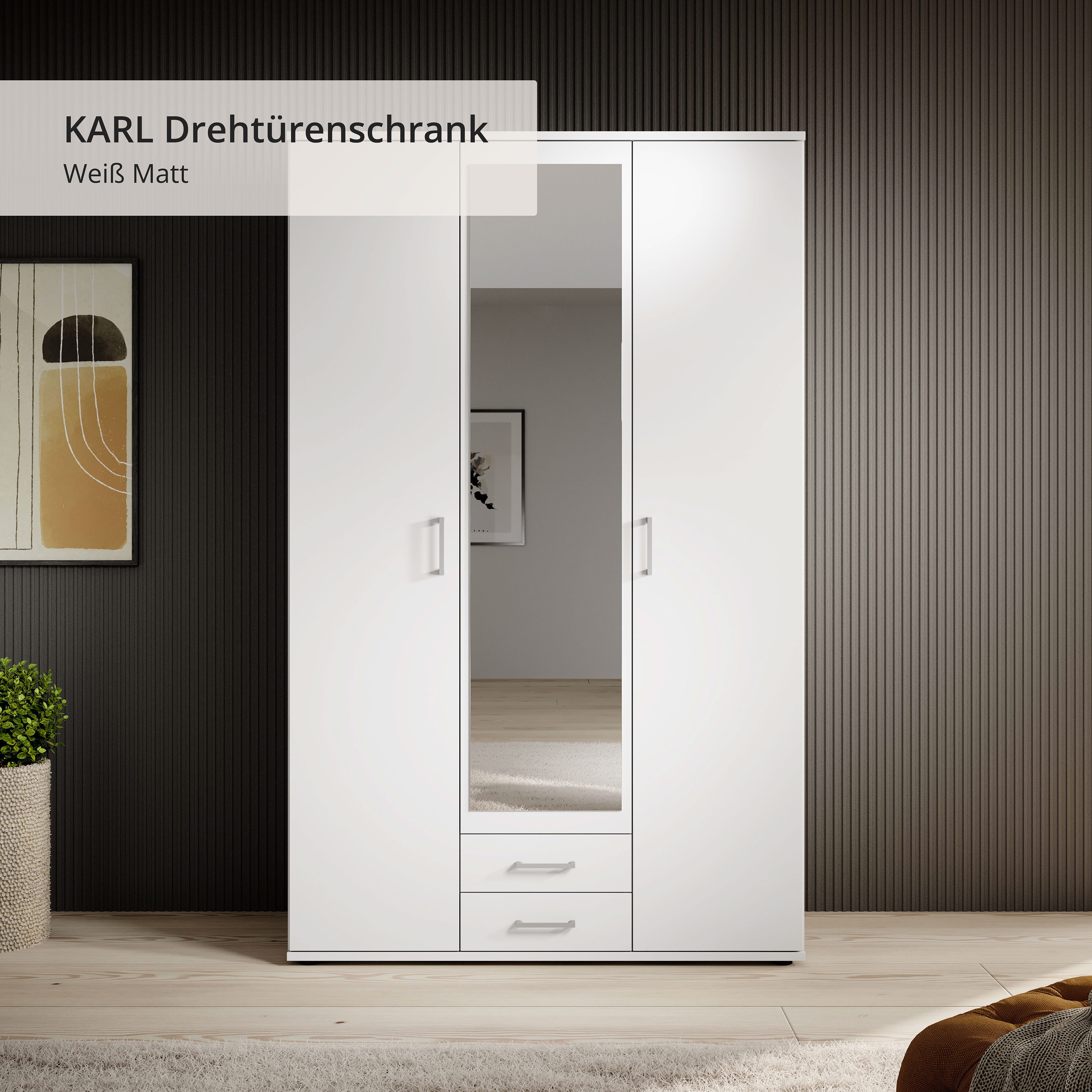 Schlafkontor Kleiderschrank Karl Drehtürenschrank Schlafzimmerschrank mit Spiegel Garderobe in 2 Breiten, mit zusätzlichen Einlegeböden TOPSELLER