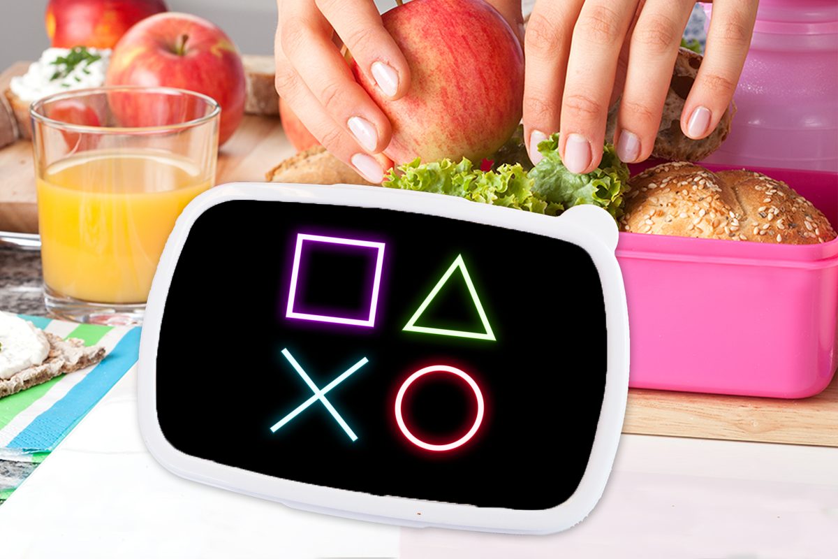 MuchoWow Lunchbox Gaming - - Brotbox - Snackbox, Konsole (2-tlg), Schwarz rosa Controller Mädchen, Kinder, Gaming, Kunststoff für Kunststoff, Brotdose Erwachsene, - Neon 