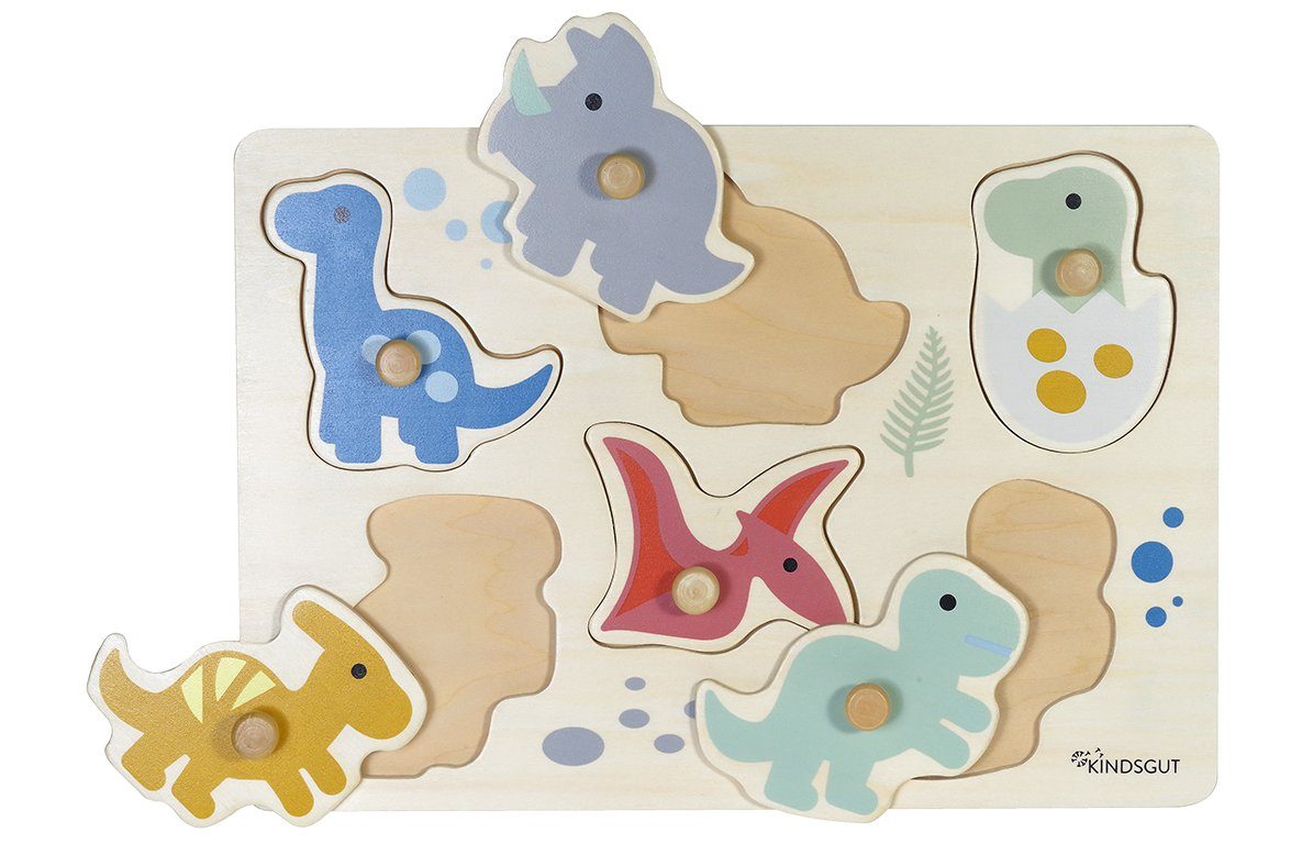 KINDSGUT Steckpuzzle, Puzzleteile, aus Holz, Puzzle für Klein-Kinder, Dinos