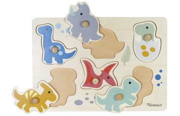 KINDSGUT Steckpuzzle, Puzzleteile, aus Holz, Puzzle für Klein-Kinder, Spielzeug aus hochwertiger Qualität in schlichtem Design und dezenten Farben für Spiel-Spaß, schönes Geschenk, Dinos