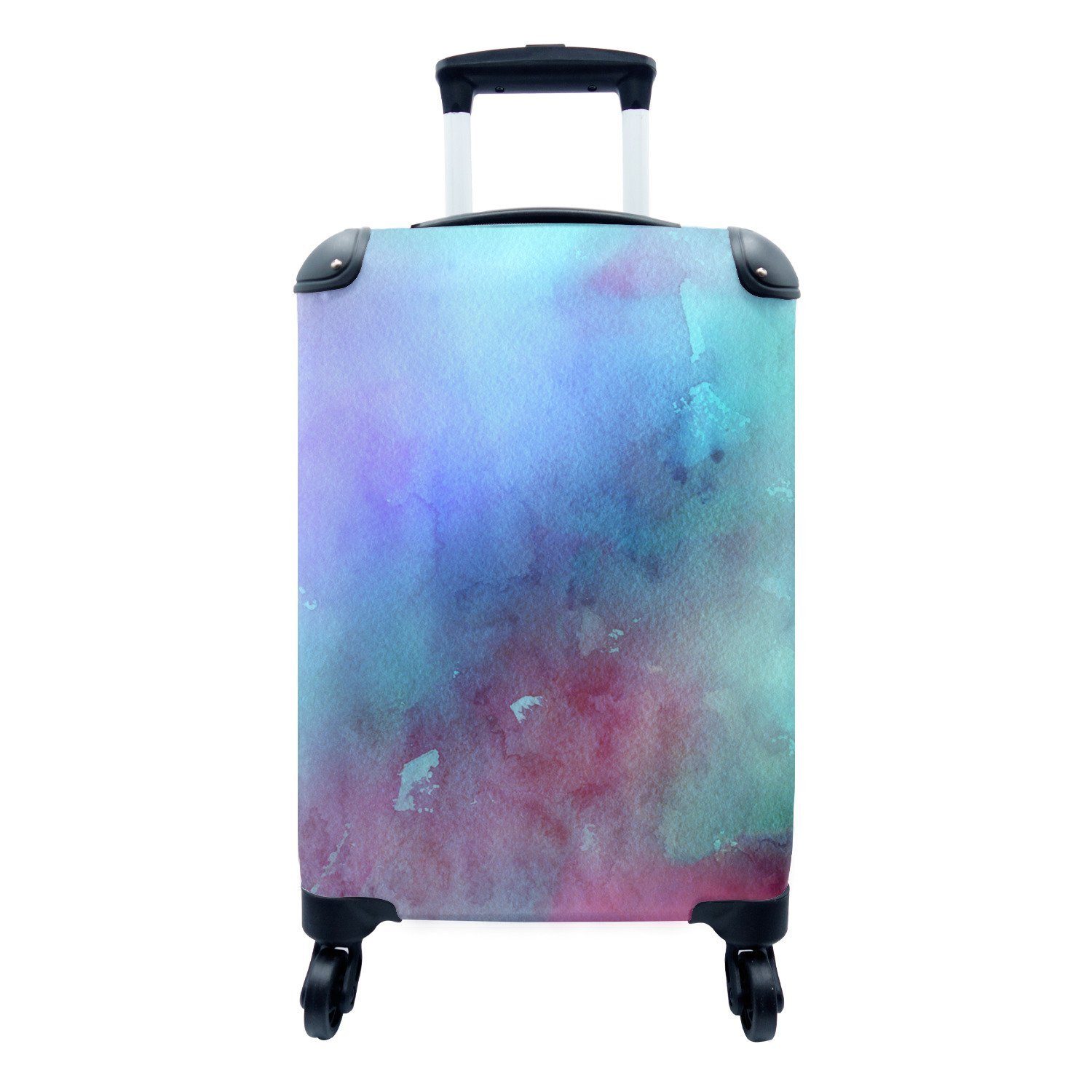 MuchoWow Handgepäckkoffer Aquarell - Blau - Rot - Grün, 4 Rollen, Reisetasche mit rollen, Handgepäck für Ferien, Trolley, Reisekoffer | Handgepäck-Koffer