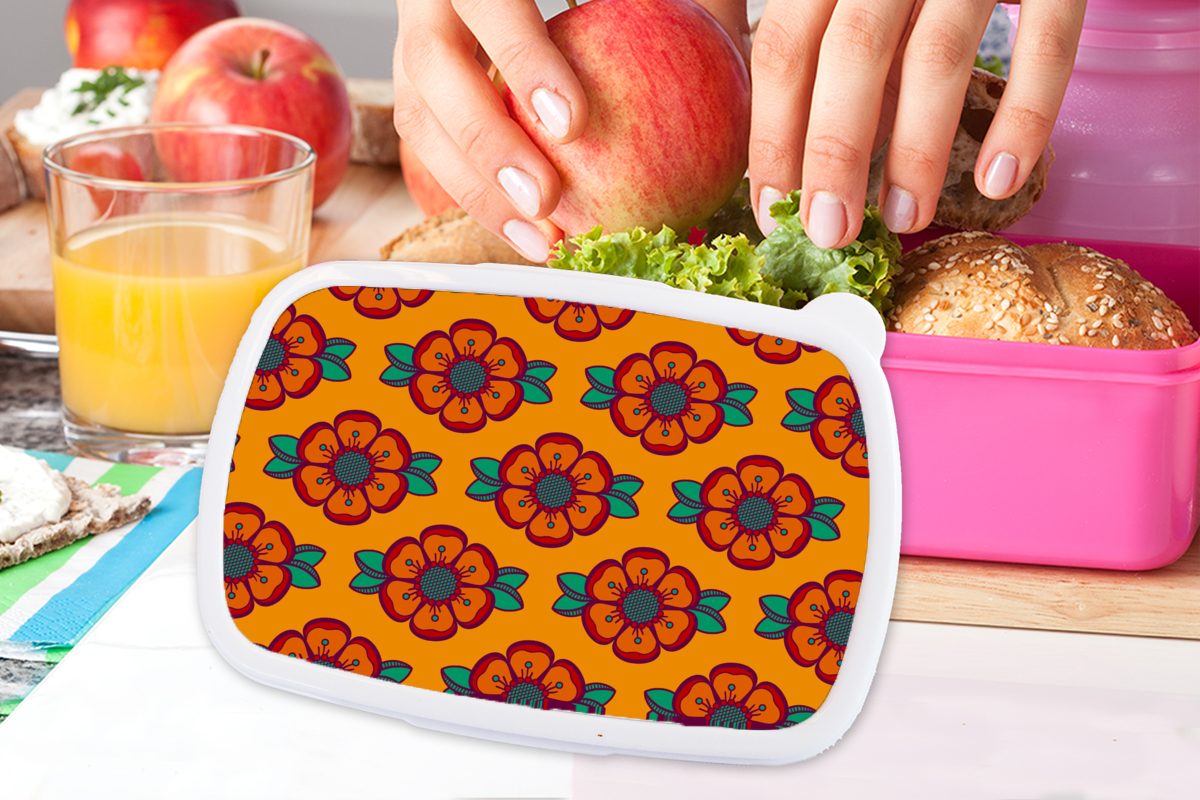 Snackbox, Kunststoff, (2-tlg), - Brotbox Design - - Orange, Erwachsene, für Rosen MuchoWow Kunststoff Mädchen, Lunchbox Brotdose Kinder, Retro rosa