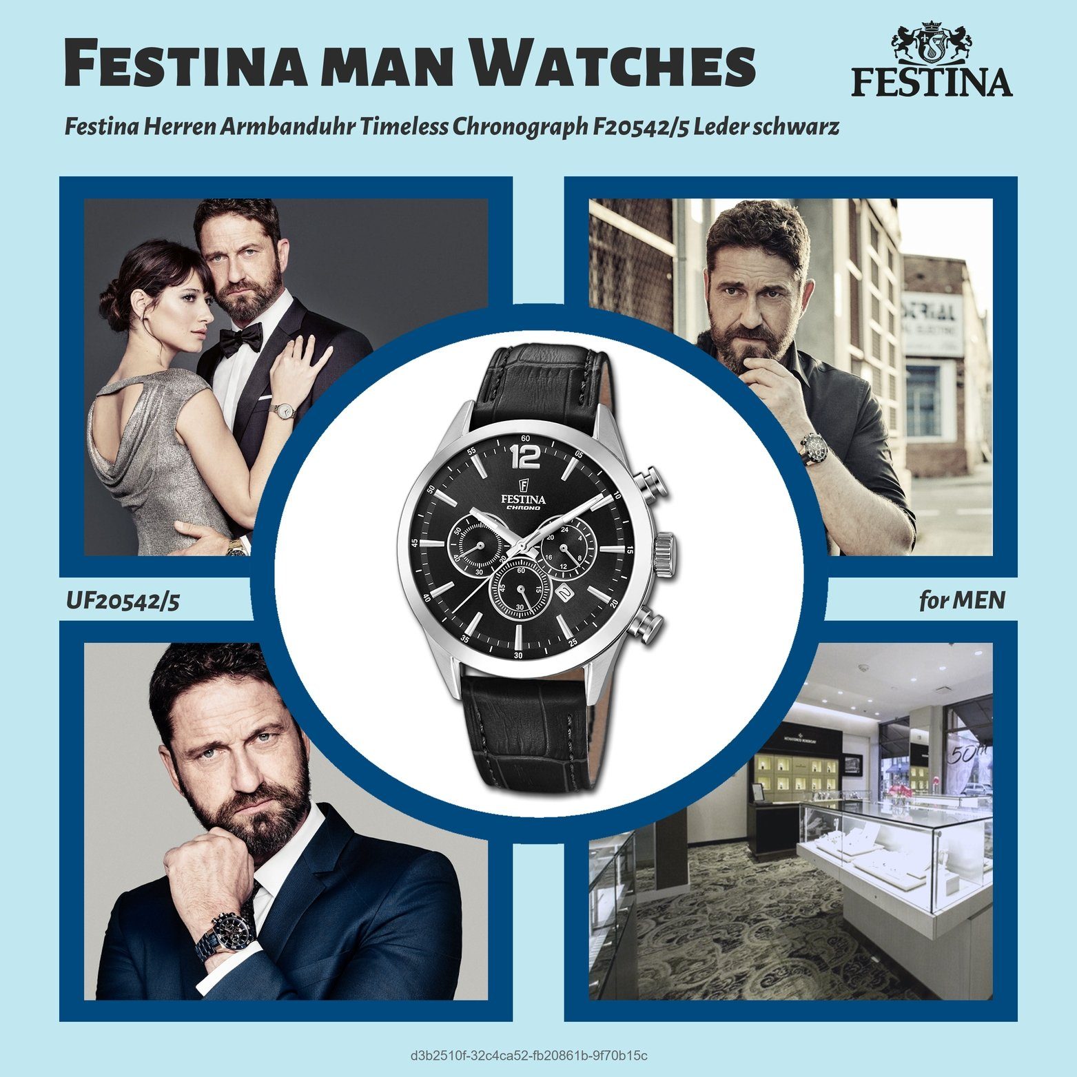 F20542/5, 44mm), Festina Gehäuse, Lederarmband, rundes Fashion-S Herren Festina Chronograph groß Uhr mit (ca. Leder Herrenuhr