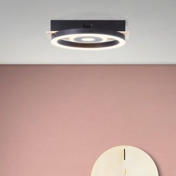 my home LED Deckenleuchte Lysann Deckenlampe, LED fest integriert, Warmweiß, 22 x 20 cm, 12 W, 1100 lm, 3000 K, Holz/Metall, braun/schwarz