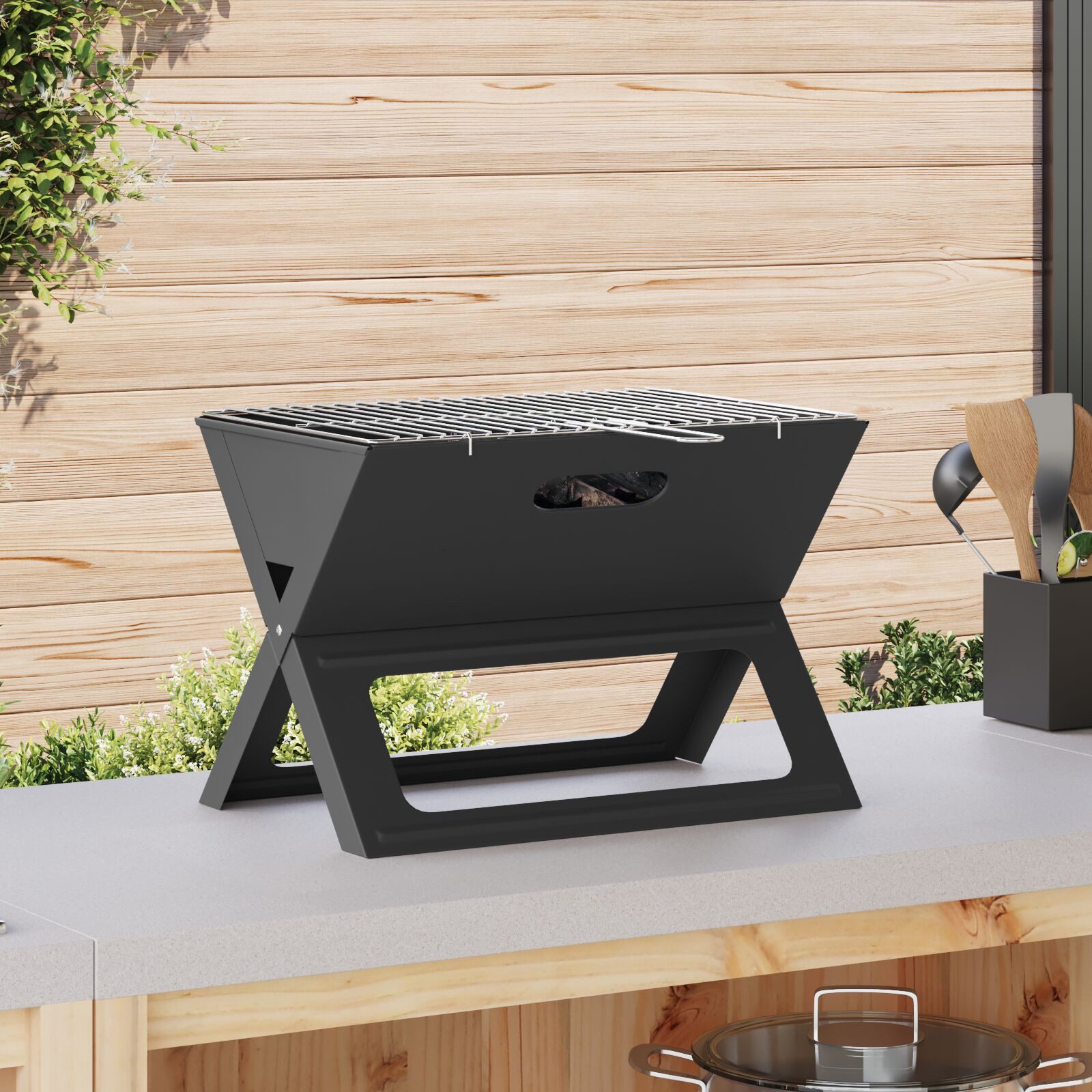 vidaXL Holzkohlegrill 46 x 31 x 31 cm Holzkohle BBQ Grill - Faltbar Schwarz 46x30x31 cm Aus