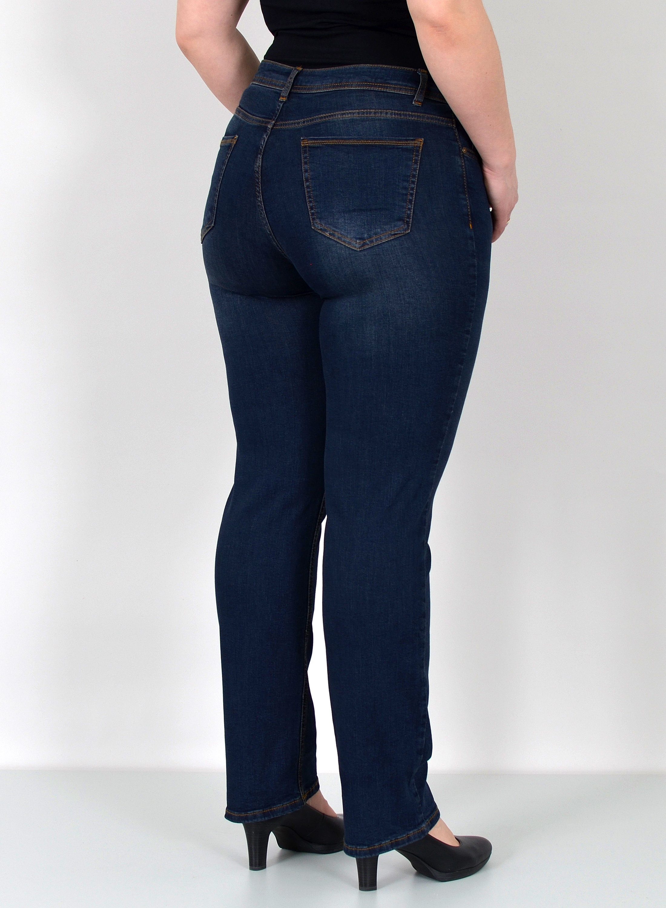 ESRA Straight-Jeans Gerade Schnitt Jeans hoher Bund mit Stretch bis Plus Size Übergröße Straight Jeans Damen High Waist Stretch Jeans Hose mit geradem Bein – Bild 4 von 5