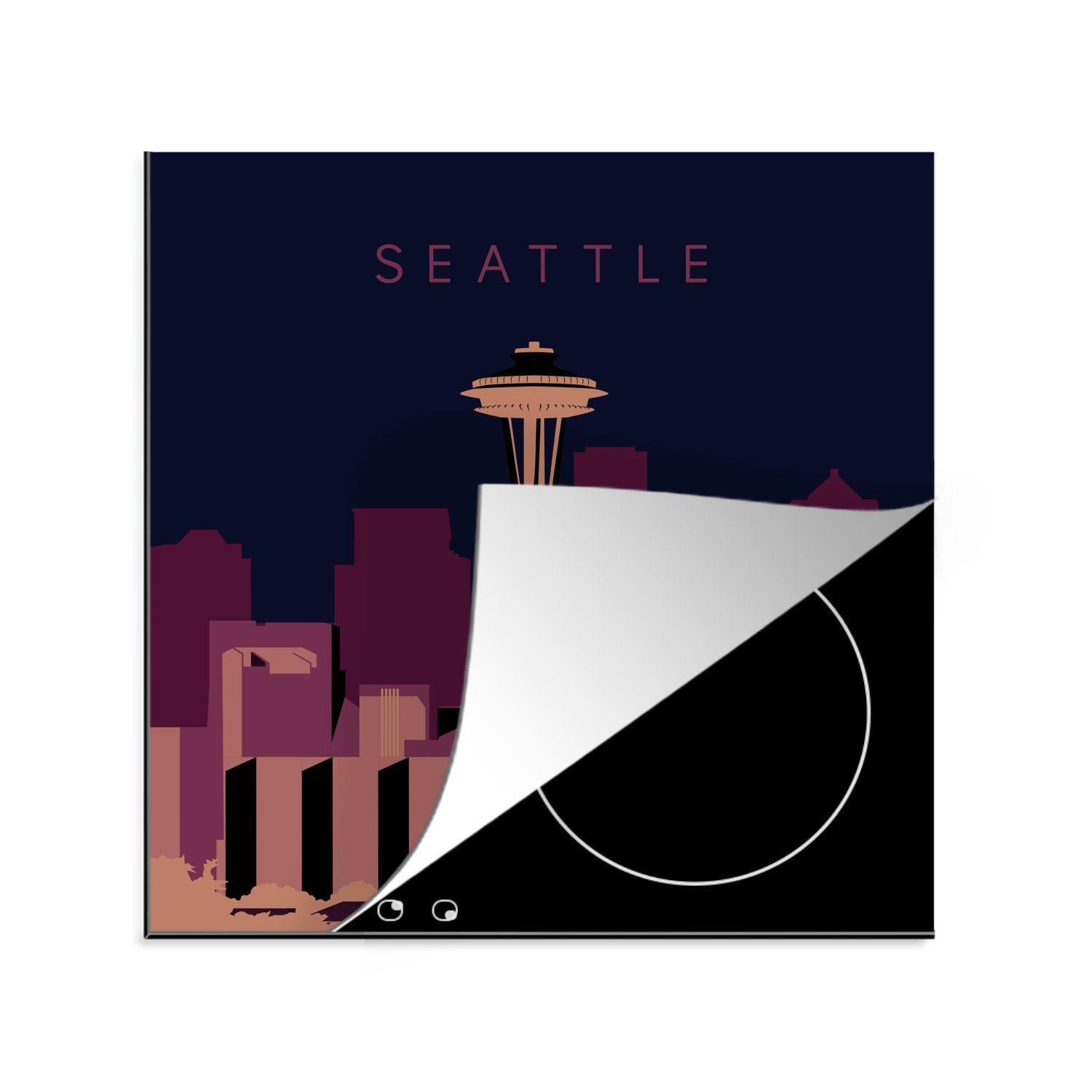 MuchoWow Herdblende-/Abdeckplatte Architektur - Seattle - Amerika - Seattle Tower - USA, Vinyl, (1 tlg), 78x78 cm, Ceranfeldabdeckung, Arbeitsplatte für küche