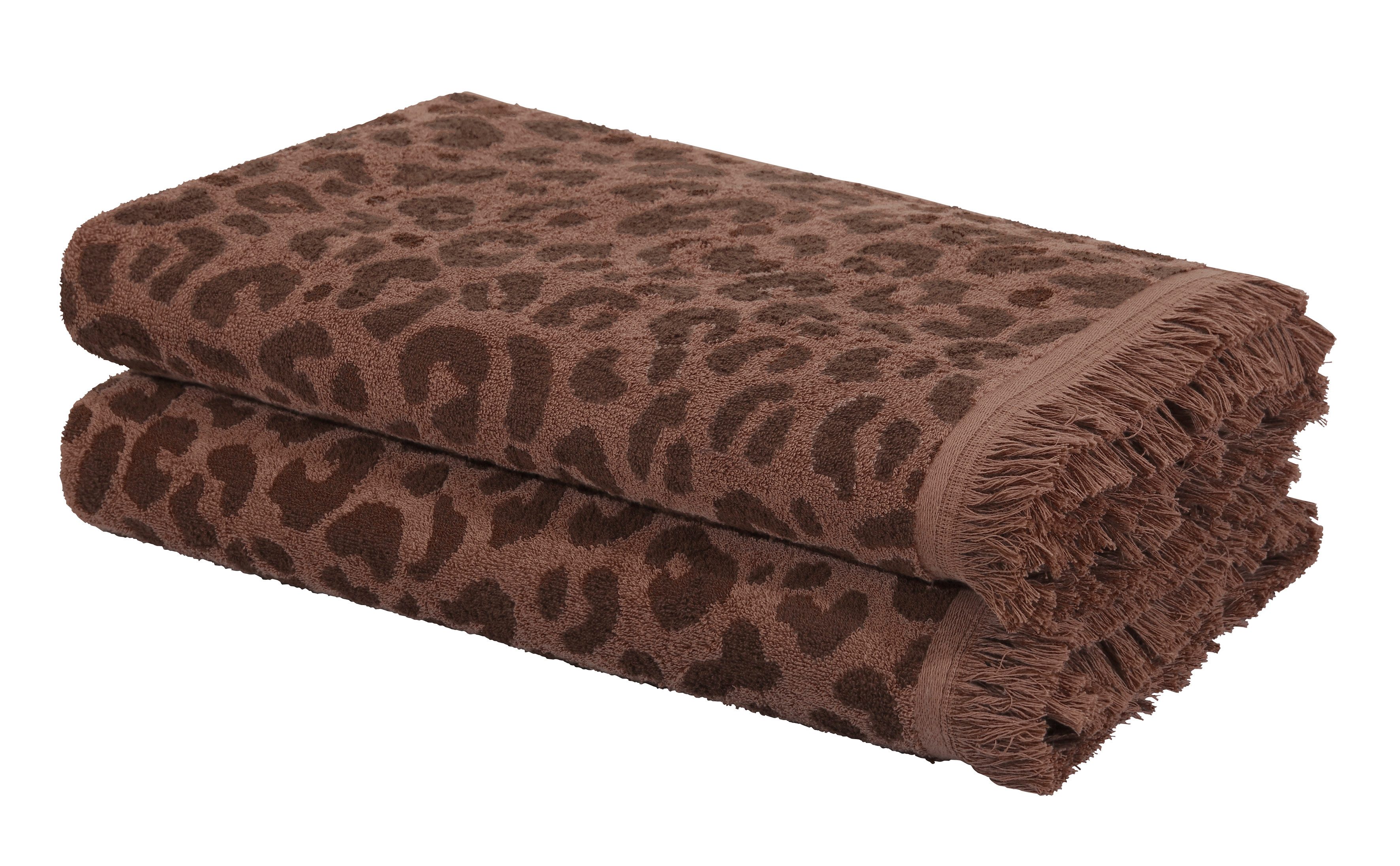 OTTO home Strandtuch Tiffani, Leopardenmuster, Premium Strandtücher 2-tlg, 500 gr/m², Frottier (2-St), 90x180 cm, Animal Print, Leo, modern, Urlaub, mit Fransen