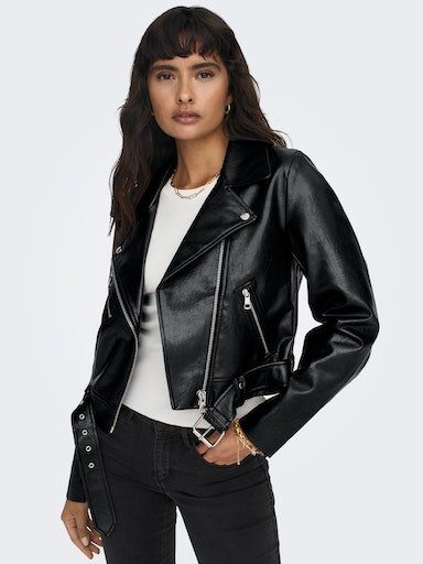 ONLY Lederimitatjacke BIKER ONLNEWVERA CC Details, schrägem und Reißverschluss Mit FAUX Biker OTW mit vielen LEATHER Reverskragen