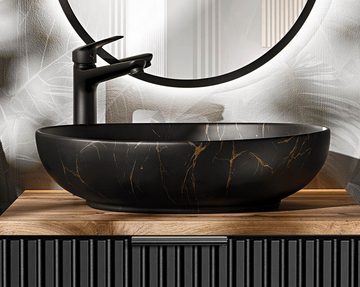 einfachgutemoebel Waschtisch-Set Badezimmer Waschplatz Blackened 60cm, Becken marmoriert, schwarz oak, (Badmöbel Set, 1-St., Waschtisch Unterschrank)