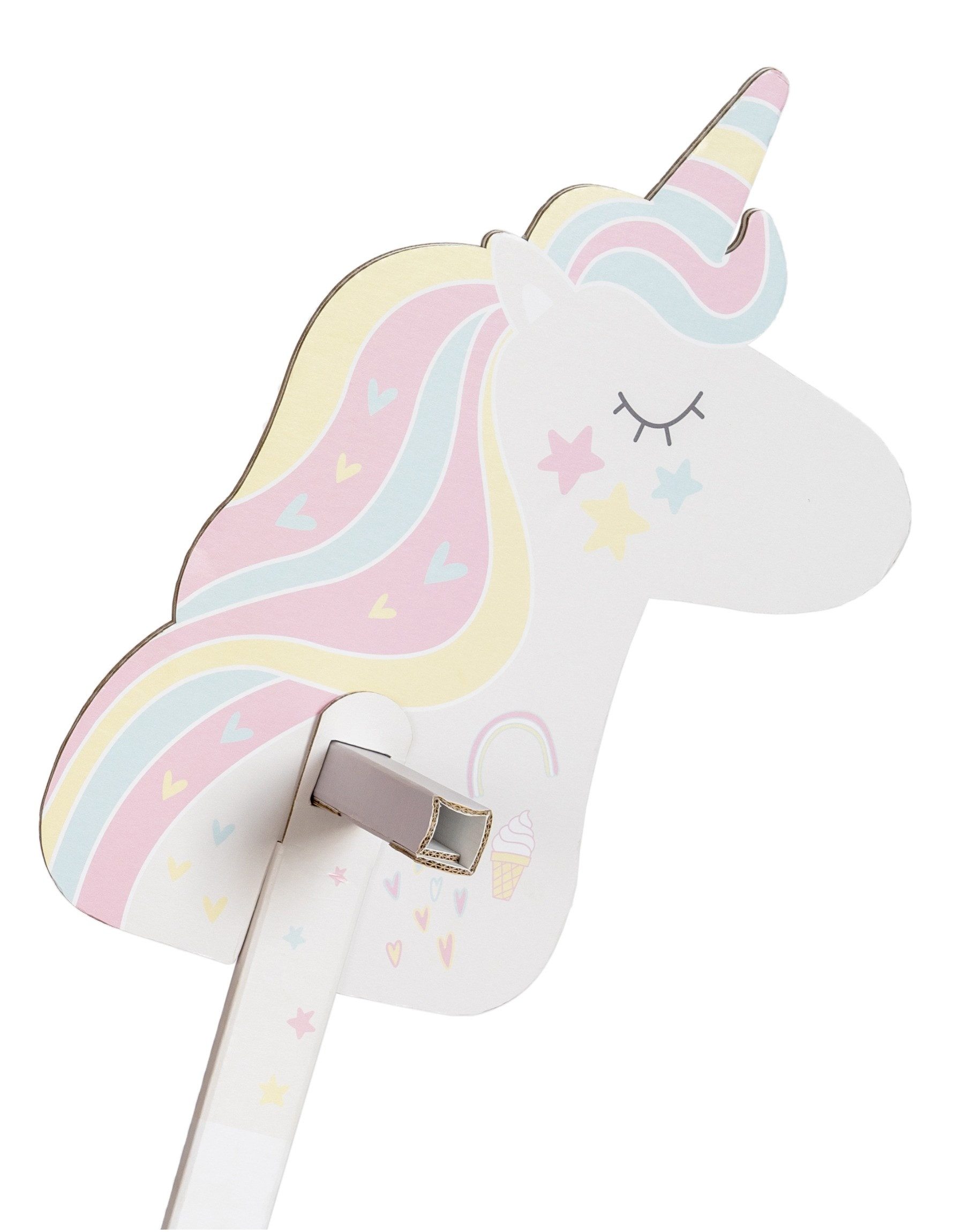 FOLDZILLA Steckenpferd Stockpferd Einhorn Regenbogen, (1-tlg., Hobby Horse aus Pappe), für Einhorn Kindergeburtstag