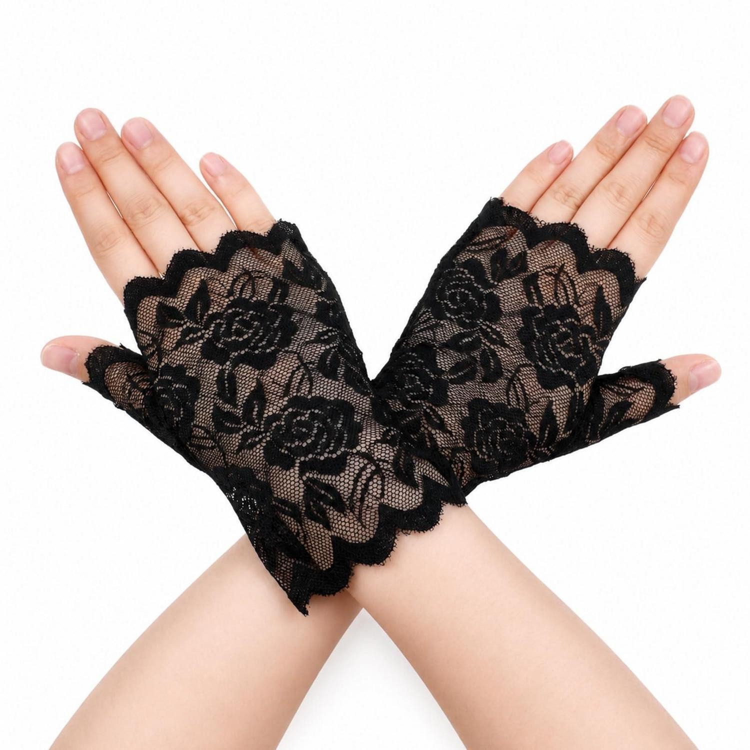 LuxusKollektion Abendhandschuhe Spitzenhandschuhe Damen Netz Fingerlos Schwarz (1-St)