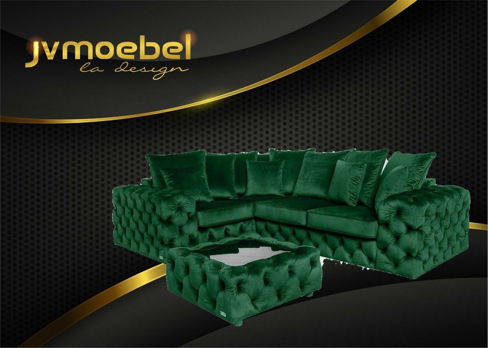 Sofa Form Couch Ecksofa Wohnzimmer-Set, Grün Textil Wohnlandschaft Eckgarnitur Polster Couchtisch L JVmoebel