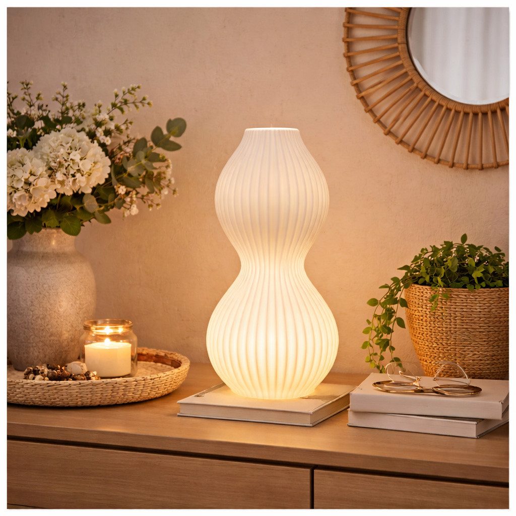 formano Tischleuchte Tischlampe Keramik weiß mit Rillen 18 x 40 cm, ohne Leuchtmittel, Dekoleuchte bauchig