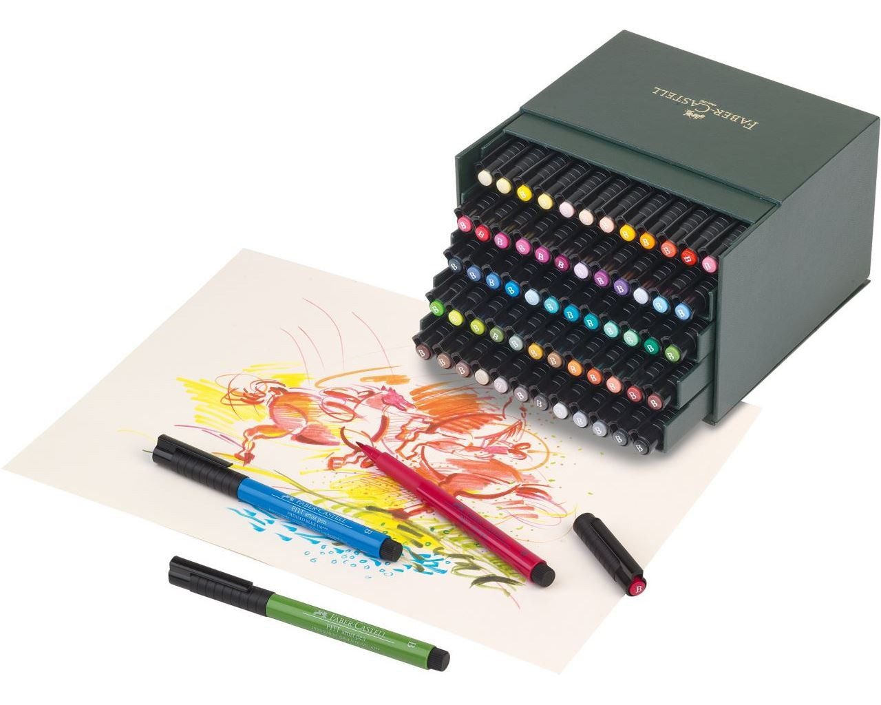 Faber-Castell Zeichentusche Pitt Artist Pen Brush 60er Atelierbox, Pinselstifte Set, pigmentierte Zeichentusche