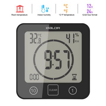 BlingBin Badezimmeruhr Duschwanduhr Digital mit Alarm Wasserdicht Temperatur Luftfeuchtigkeit (LCD-Display und 150 Grad breiterer Betrachtungswinkel)