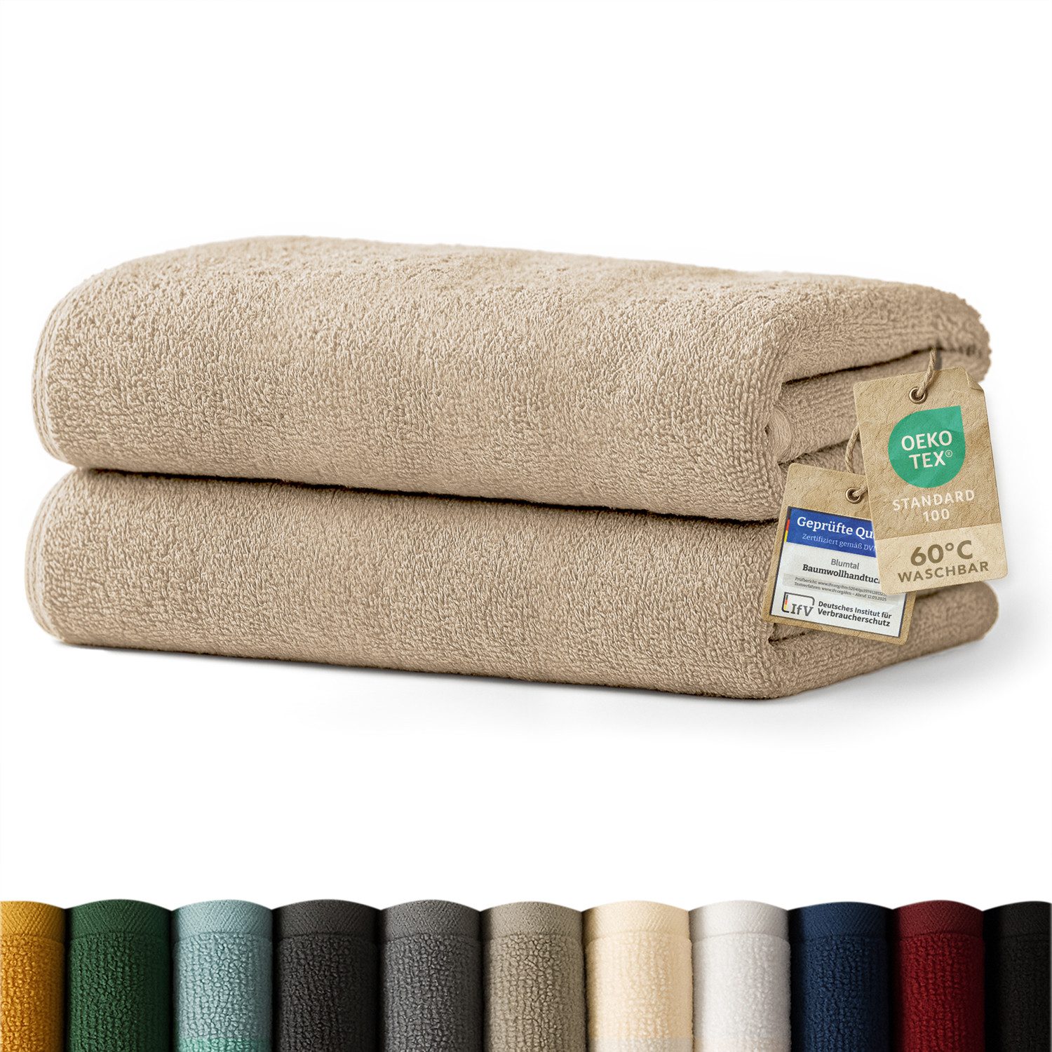 Blumtal Badetücher 2er-Set Premium Frottier-Badetuch in 70x140cm, 100% Baumwolle, Baumwolle (2X (70x140 cm), 2-St), Oeko-TEX zertifiziertes Badetuch - saugstarkes Frottiertücher Set