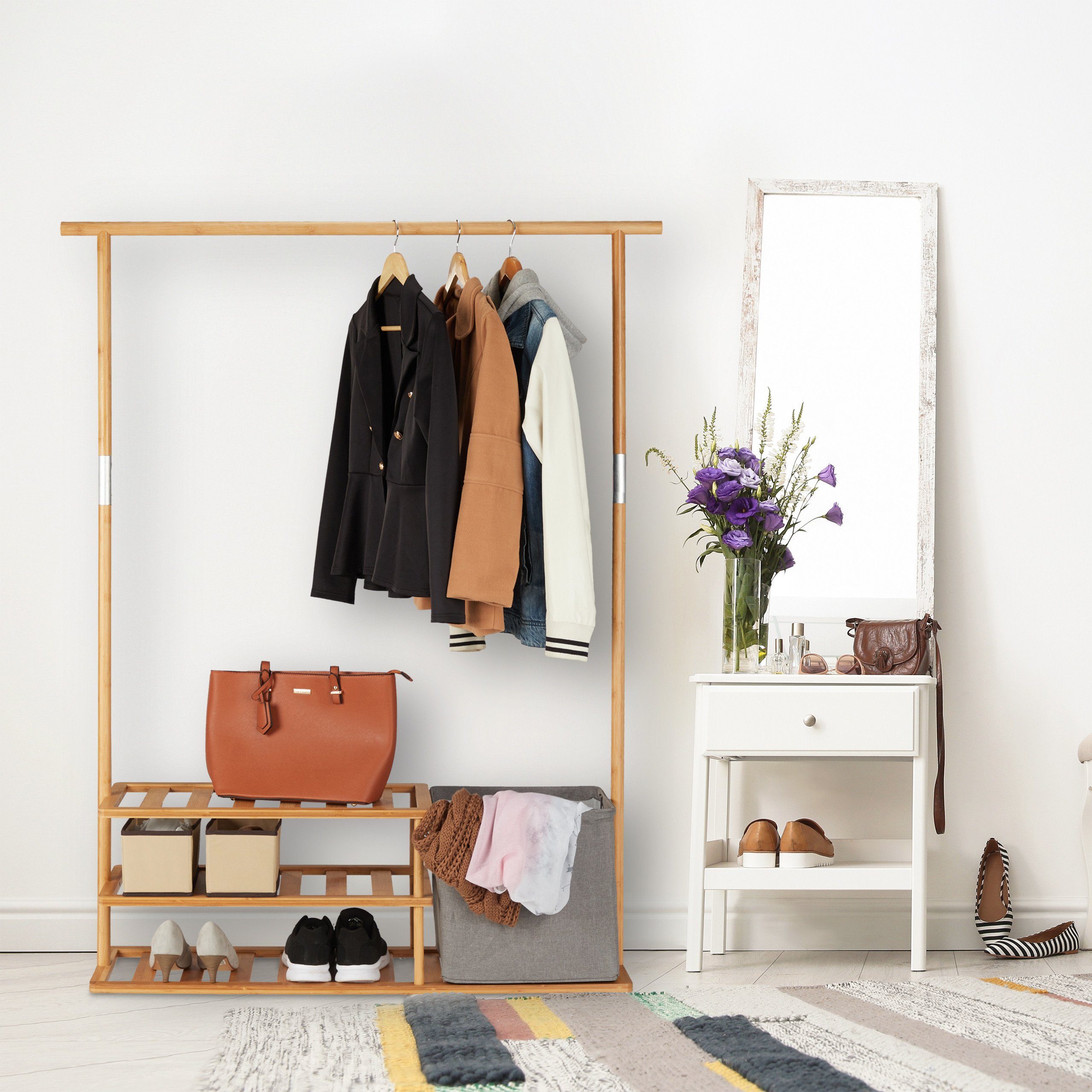 relaxdays Kleiderständer Bambus mit Ablage günstig online kaufen