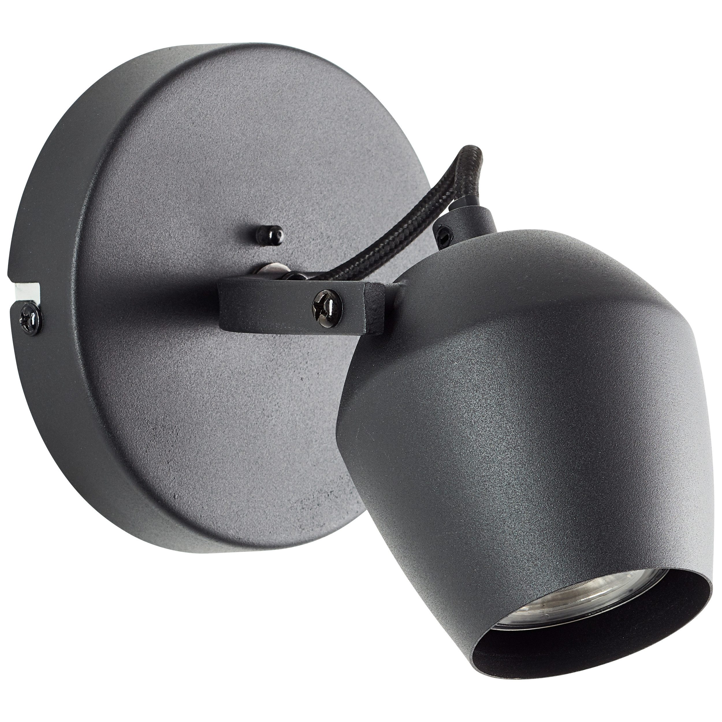 Brilliant Wandstrahler Vertino, LED wechselbar, Warmweiß, Ø 12 cm, GU10, 350 lm, 3000 K, dimmbar, schwarz