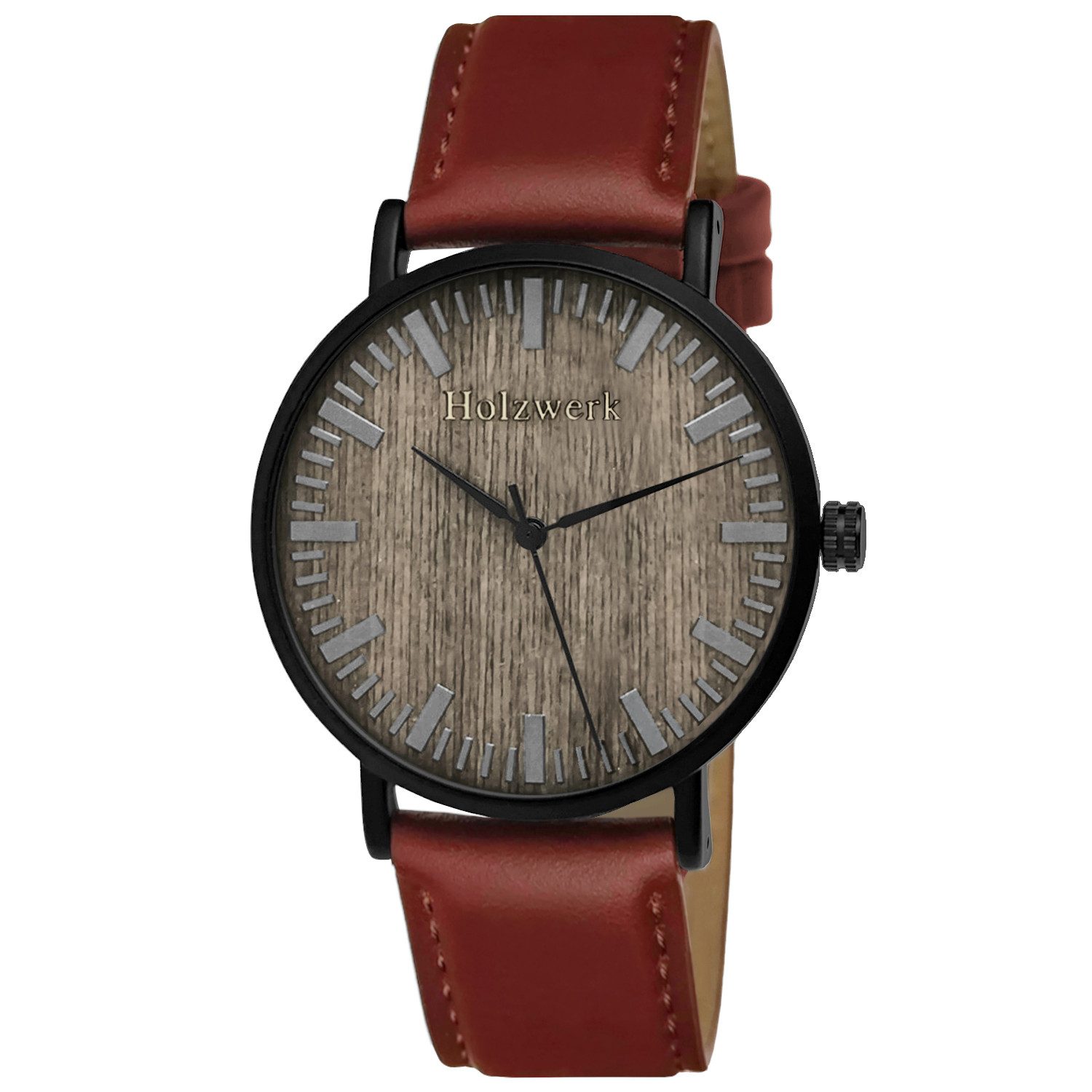Holzwerk Quarzuhr Designer Edelstahl & Holz Uhr mit Leder Armband, Holz Uni günstig online kaufen