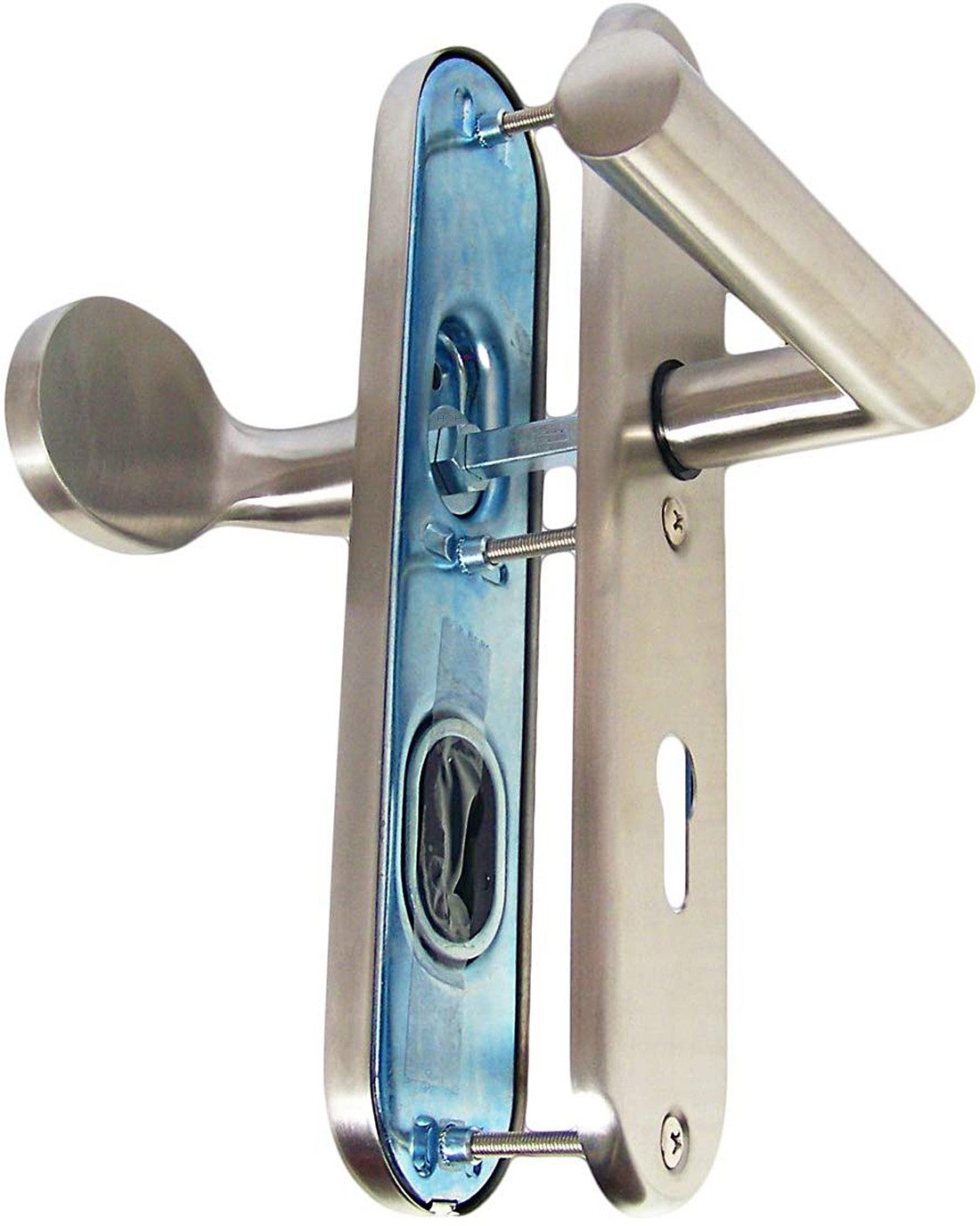 Häusler Onlinehandel GmbH Türbeschlag Edelstahl Schutzbeschlag 1595 CN-Form WE-72 mit ZA, aus gehärtetem Stahl für Zylinderüberstände 8 /13 mm