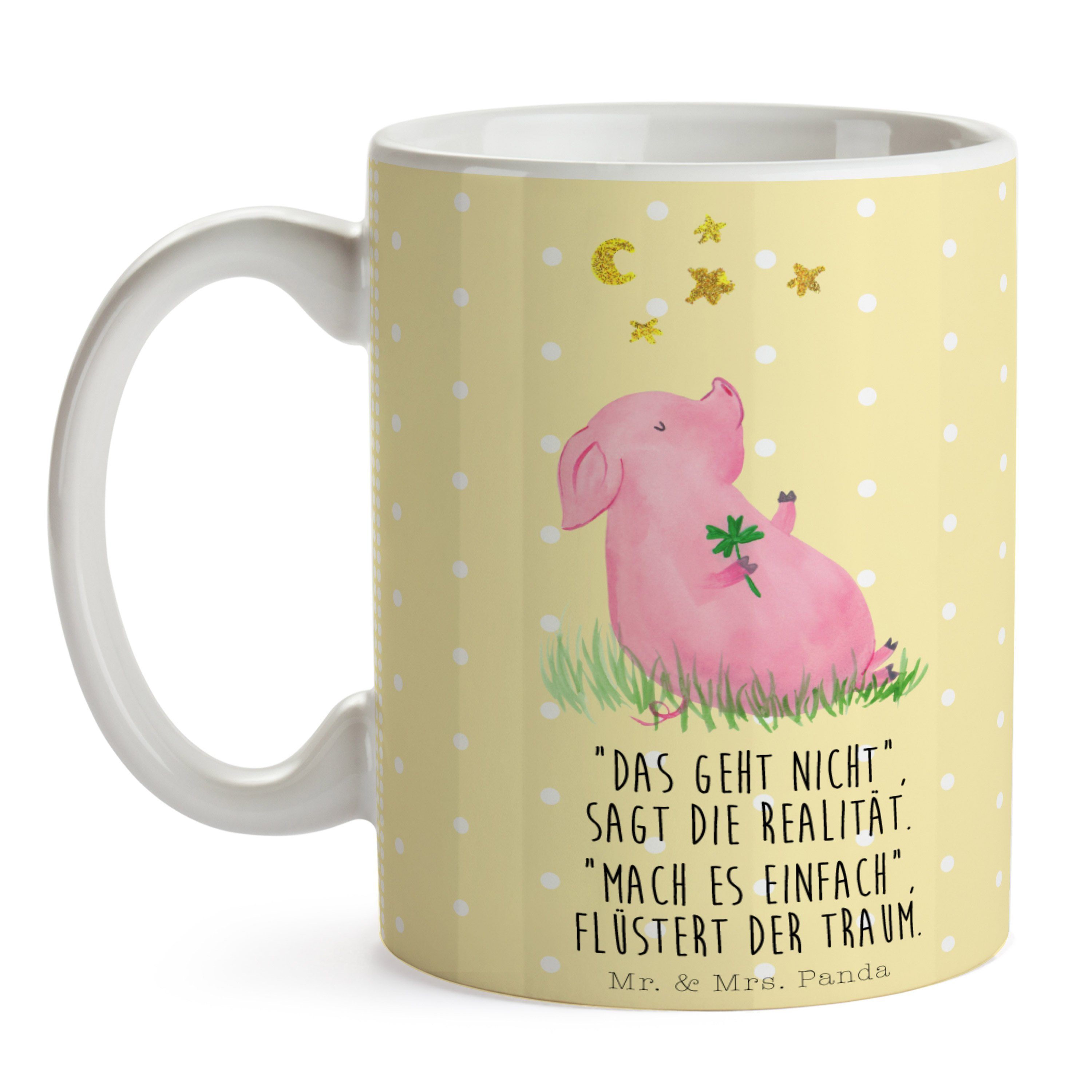 Mrs. Glücksschwein Tasse Sprüche, Mr. lustige Panda & - Pastell - Gelb Tasse Sprüc, Keramik Geschenk,