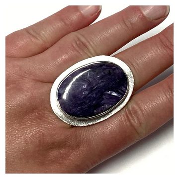 Edelschmiede925 Silberring Unikatschmuck - Ring 925/- Sterling Silber mit großem Chaorit Cabochon