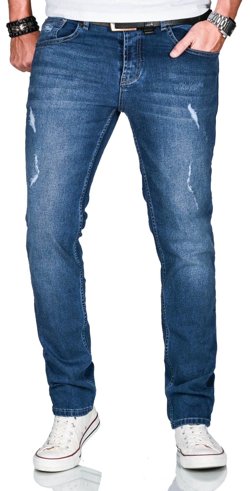 Alessandro Salvarini Slim-fit-Jeans ASCatania mit used look Effekt und mit 2% Elasthan AS-163 - Dunkelblau Used