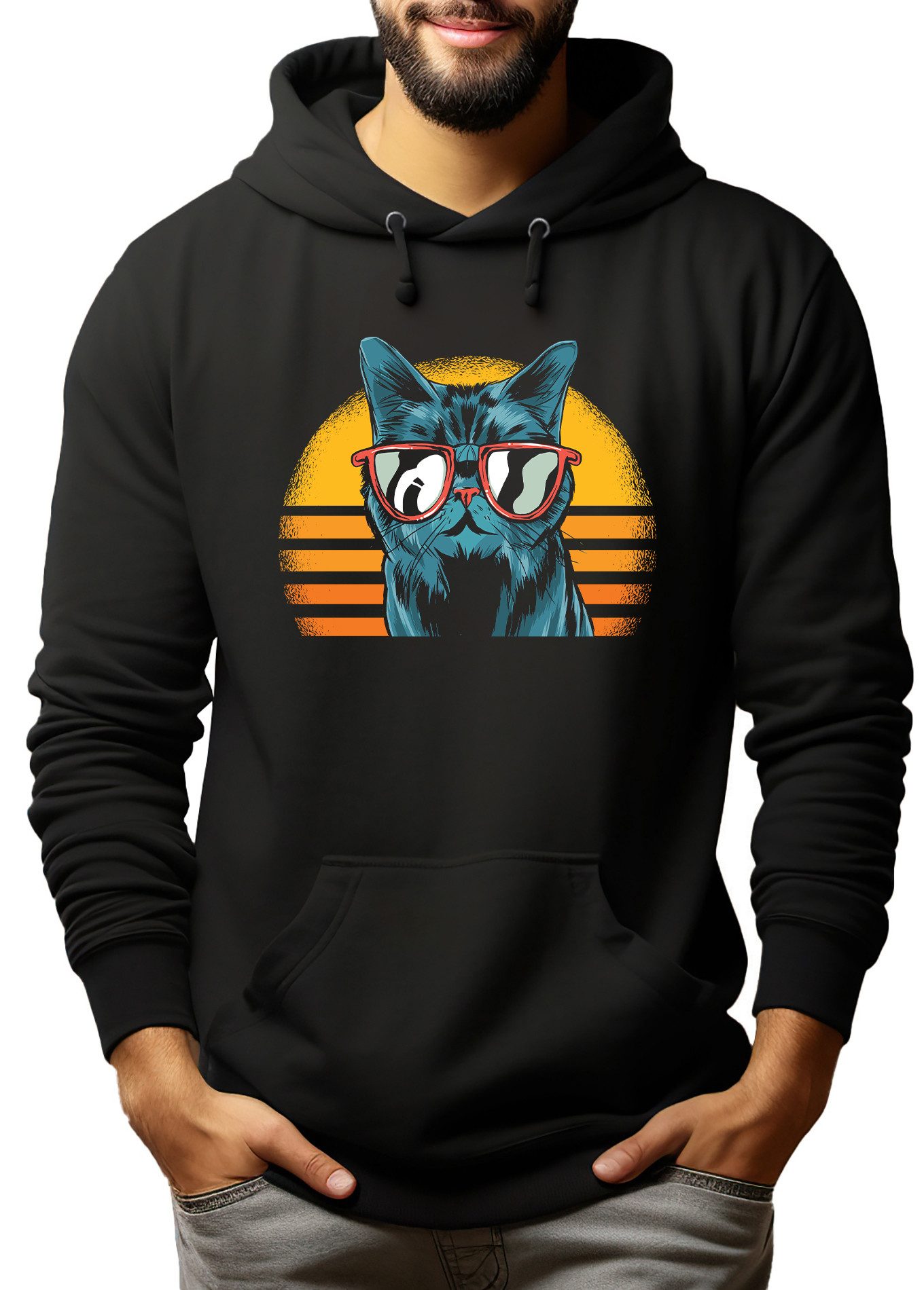 MyDesign24 Hoodie Katzen Kapuzen Pulli Herren und Damen Kapuzensweater mit cooler Katze i102
