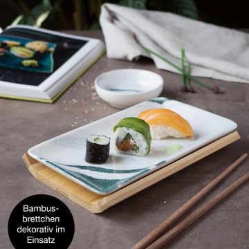 Moritz & Moritz Tafelservice Moritz & Moritz Gourmet - Sushi Set 10 teilig Marmor grün / weiß (8-tlg), 2 Personen, Geschirrset für 2 Personen