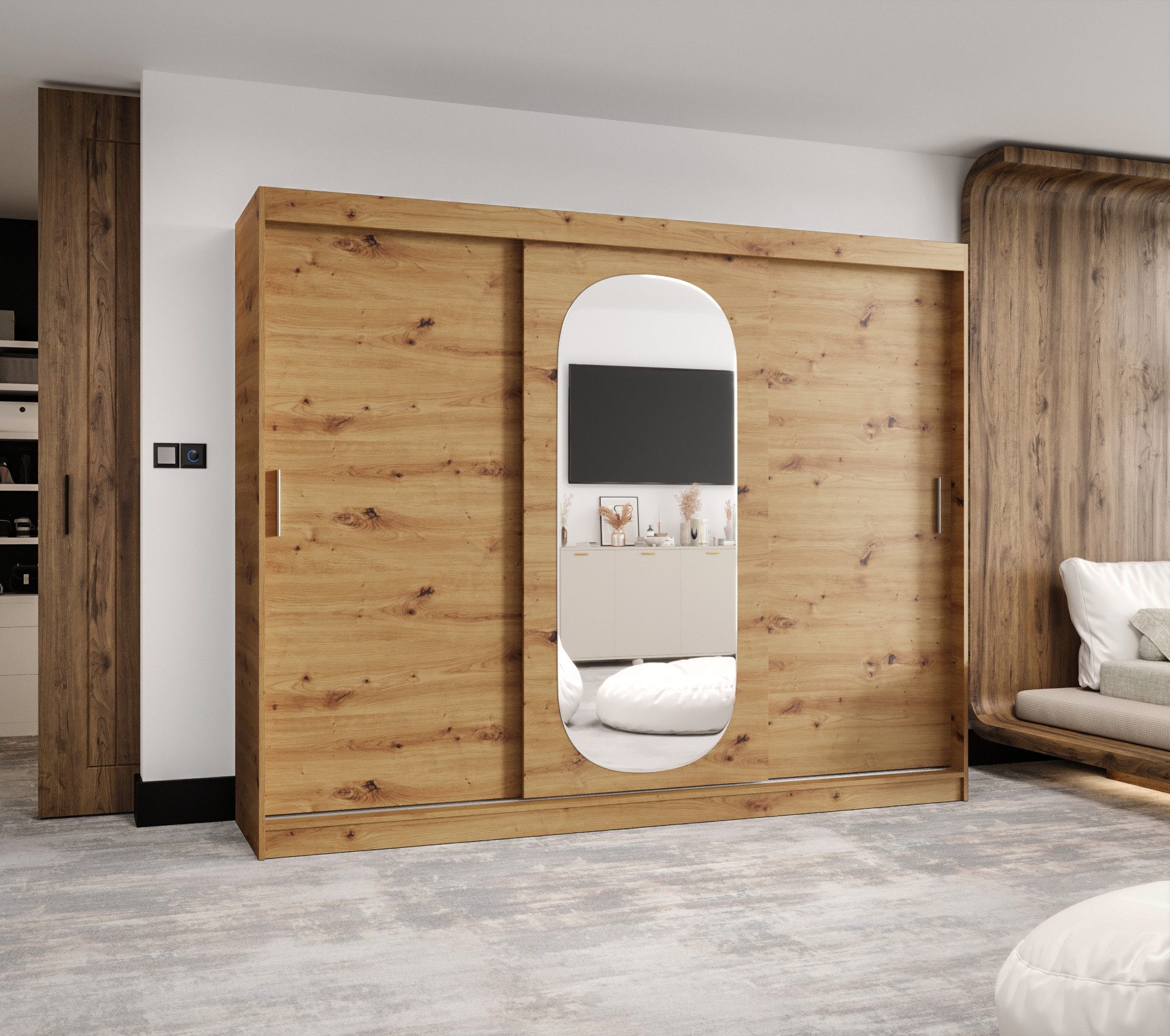 MOEBLO Schwebetürenschrank ROSALIA (Moderner Kleiderschrank mit Spiegelfront, Viel Stauraum, BIMAK Schiebesystem, In 5 Farben & 6 Größen, Schrank Garderobe Schiebtüren Schlafzimmer) 100 /120/150/180/200/250x200x62 cm