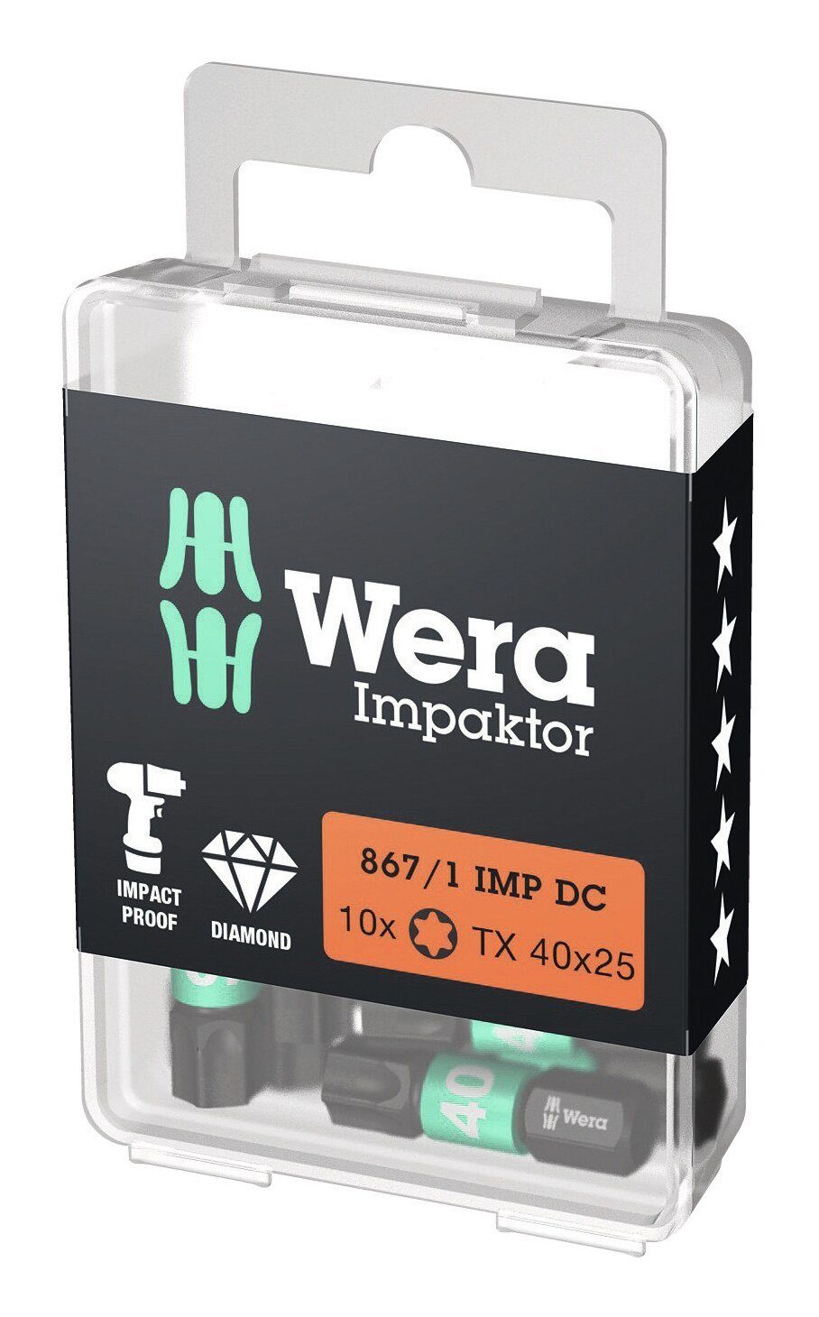 Wera Bit-Set, Bit-Sortiment Impaktor 1/4" 25 mm C6,3 10er Pack x DIN 3126 T40