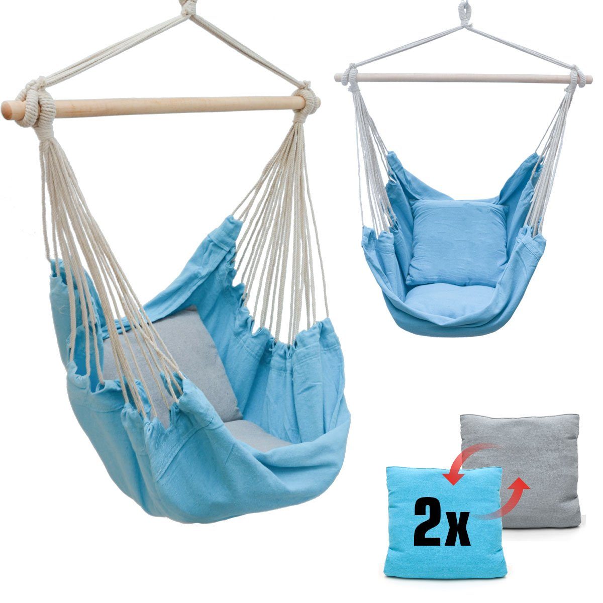 AMANKA Hängestuhl mit 2 Kissen - Outdoor Hängesessel bis 120 kg für Garten und Balkon, 130 x 95 cm Hängesitz für Kinder und Erwachsene - Indoor Relaxsessel