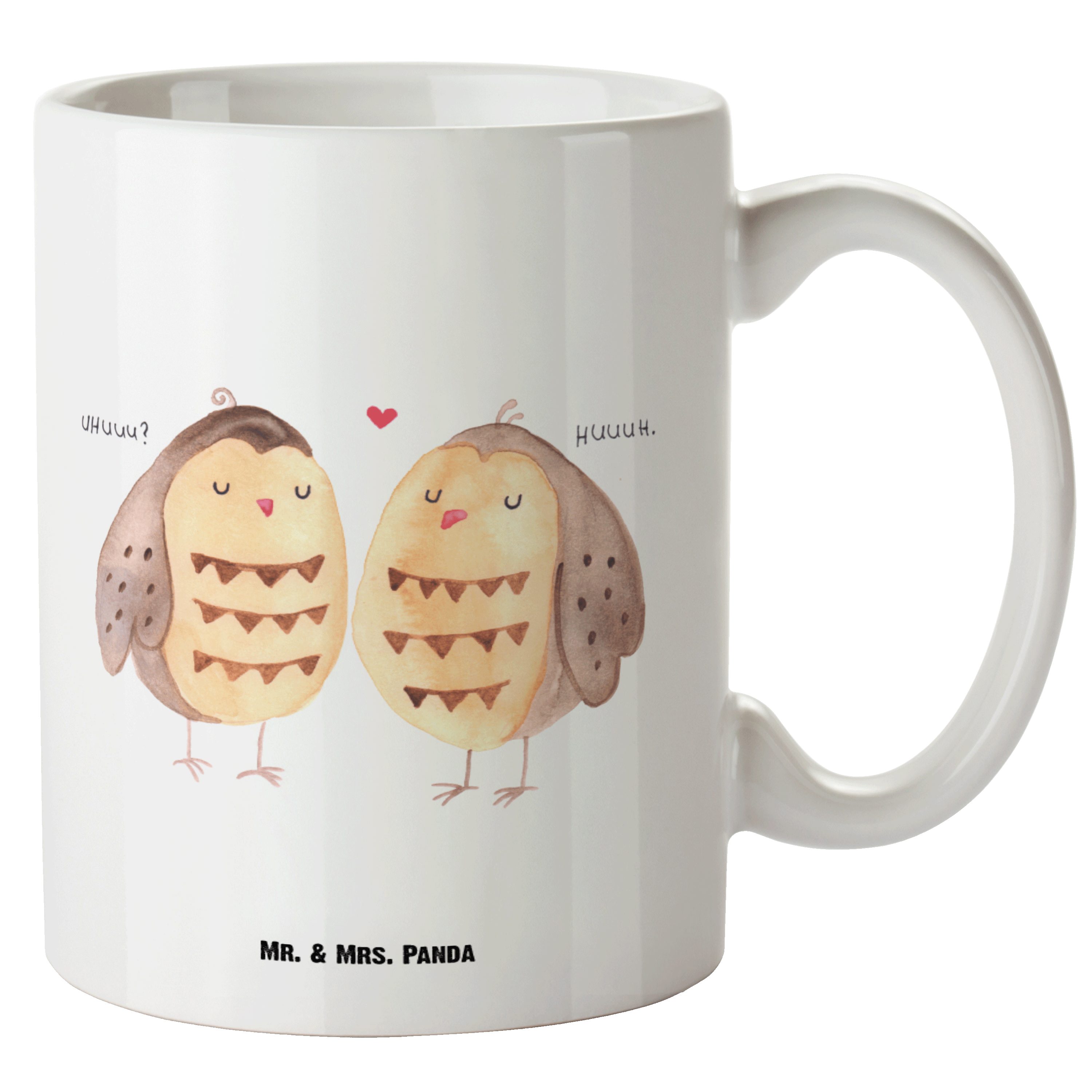 Mr. & Mrs. Panda Tasse Eule Liebe - Weiß - Geschenk, Wortspiel lustig, Liebesgeschenk, spülm, XL Tasse Keramik