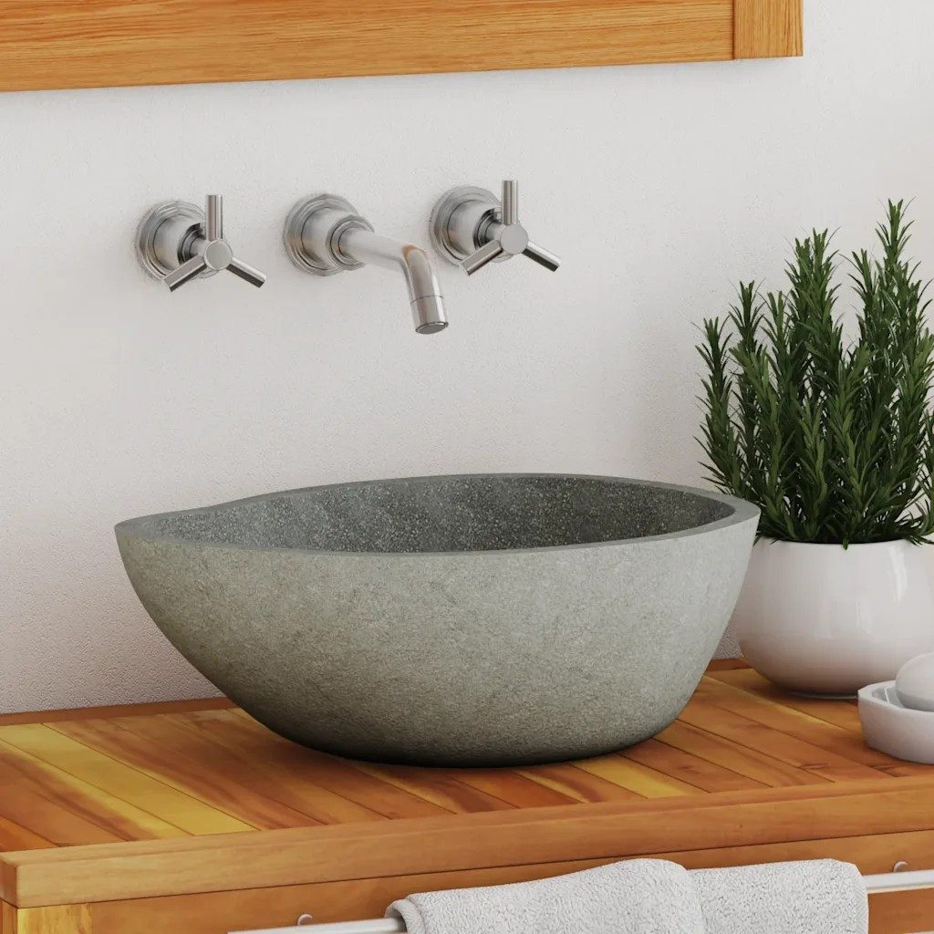 vidaXL Aufsatzwaschbecken vidaXL Waschbecken Flussstein Oval (37-46)x(29-36) cm