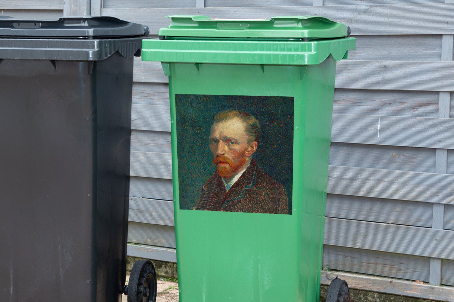 Container, St), Van - Mülleimer-aufkleber, (1 Wandsticker MuchoWow - - Meister Selbstporträt Mülltonne, Abfalbehälter Alte Kunst Sticker, Gogh