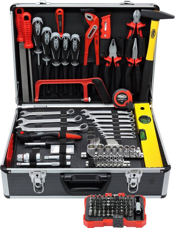 FAMEX Werkzeugset 745-48 Werkzeugkoffer gefüllt mit Werkzeug, (Werkzeug  Satz, 164-St), abschließbar