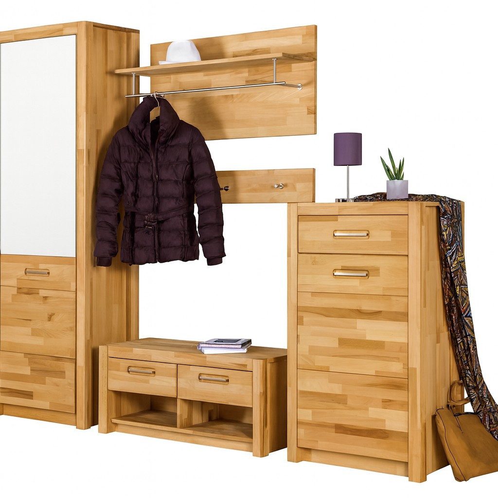 bv-vertrieb Garderobenpaneel Garderobenpaneel Hutablage Kleiderstange Flurgarderobe Kernbuche #3850