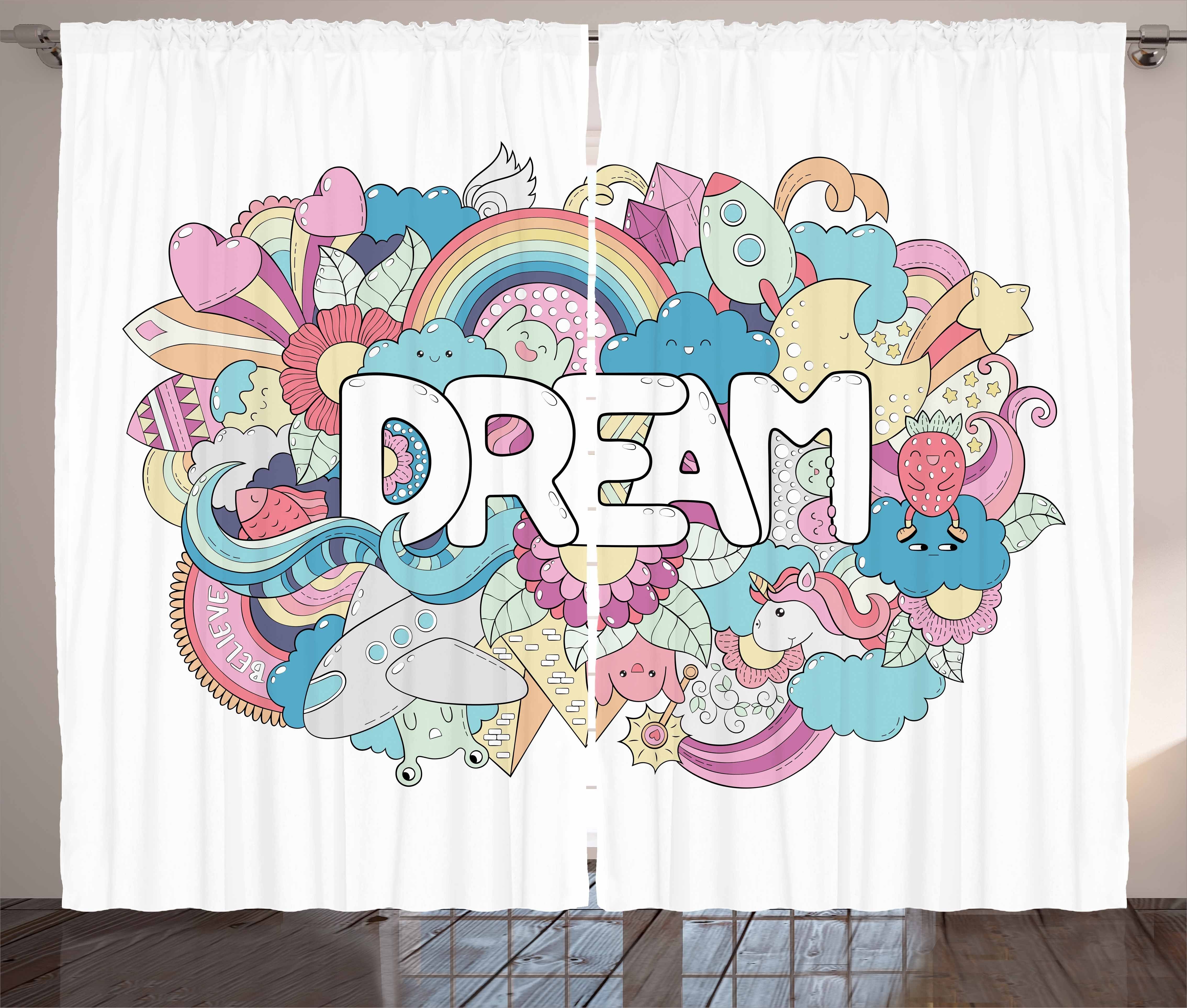 Gardine Schlafzimmer Kräuselband Schlaufen und Abakuhaus, mit Haken, Vorhang Beschriftung kindische Unicorn-Party