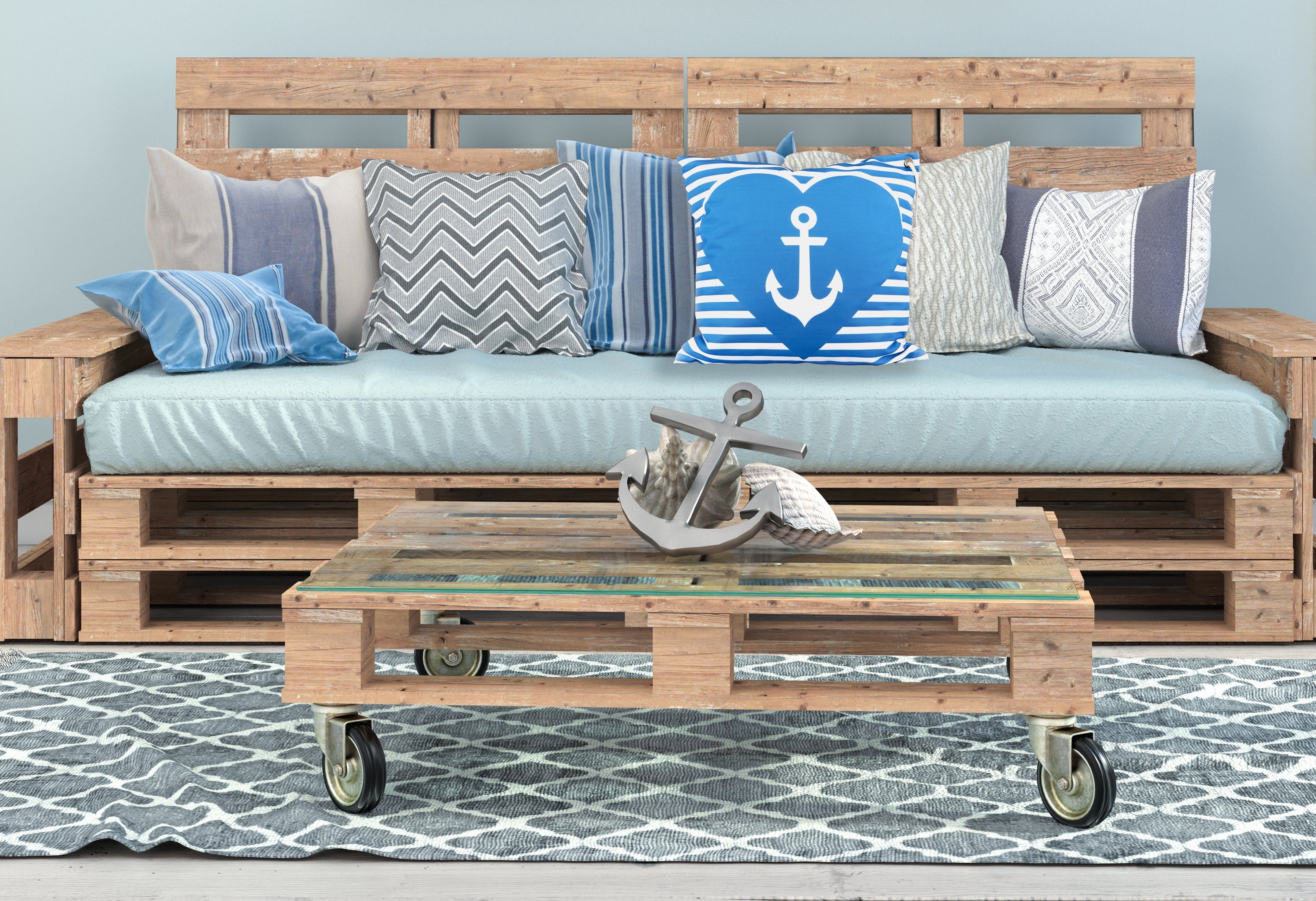 queence Декоративные подушки Anker 40x40/50x50cm Outdoor-Kissenbezug Garten, Подушкиhülle mit Öse und Kordel Подушкиbezug Maritim