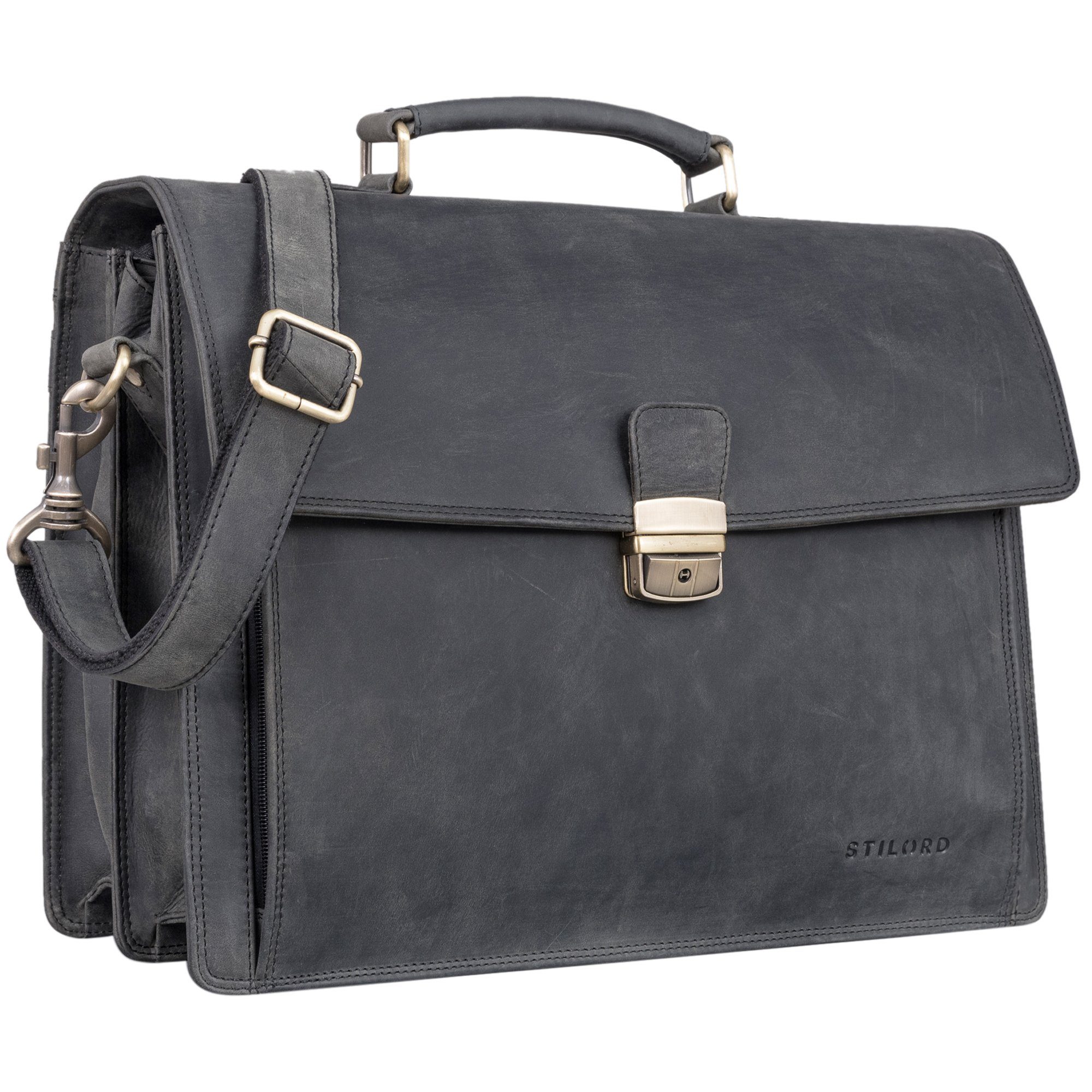 STILORD Laptoptasche "Noel" Aktentasche Leder Herren Vintage carbon - grau