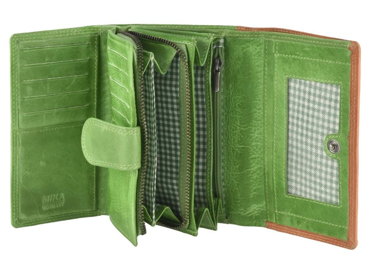 bunt, 15x10cm Portemonnaie, Color, Geldbörse Kartenfächer, 12 Damenbörse, Mika orange-grün